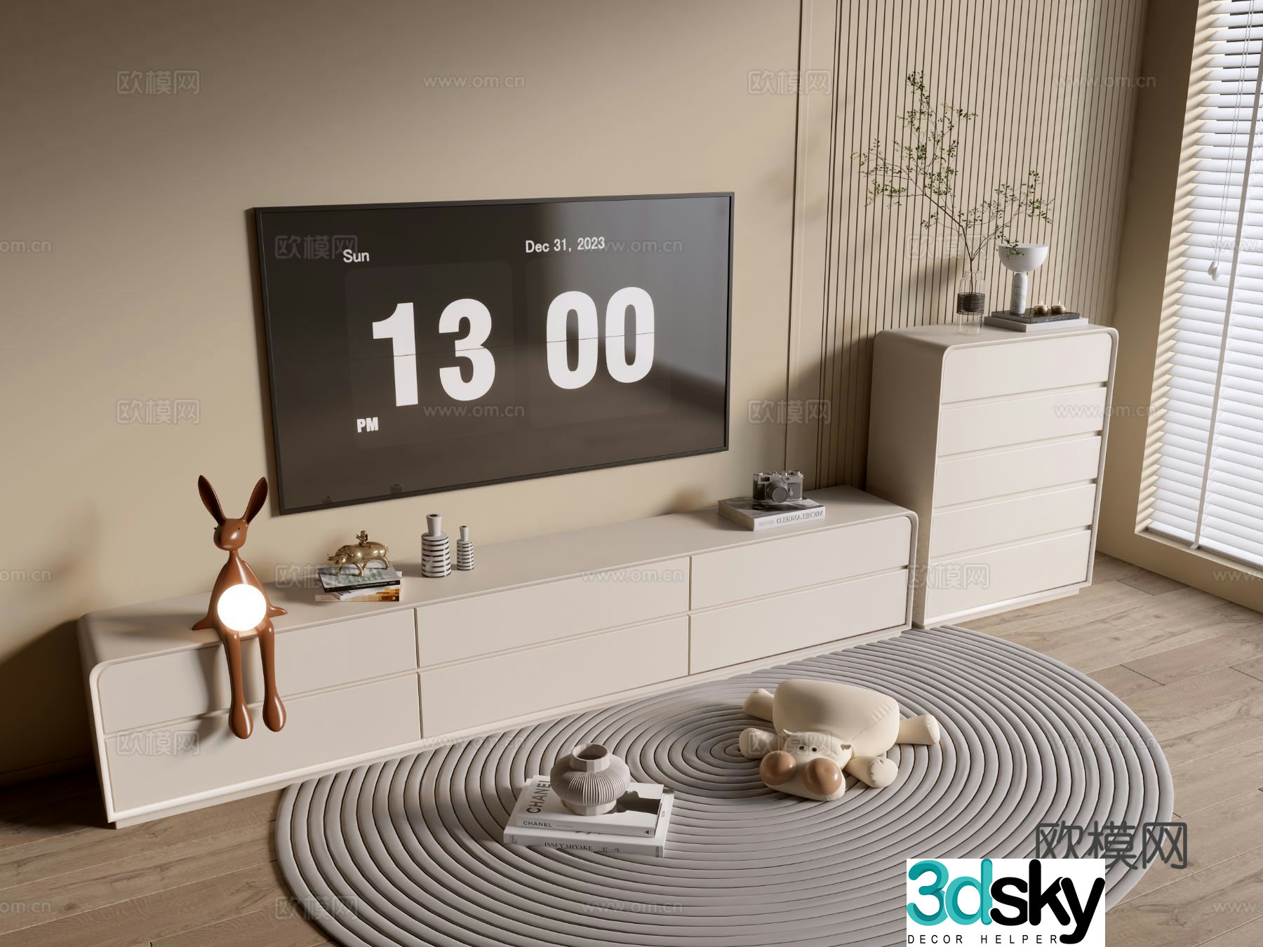 Cream style TV cabinet 3d model