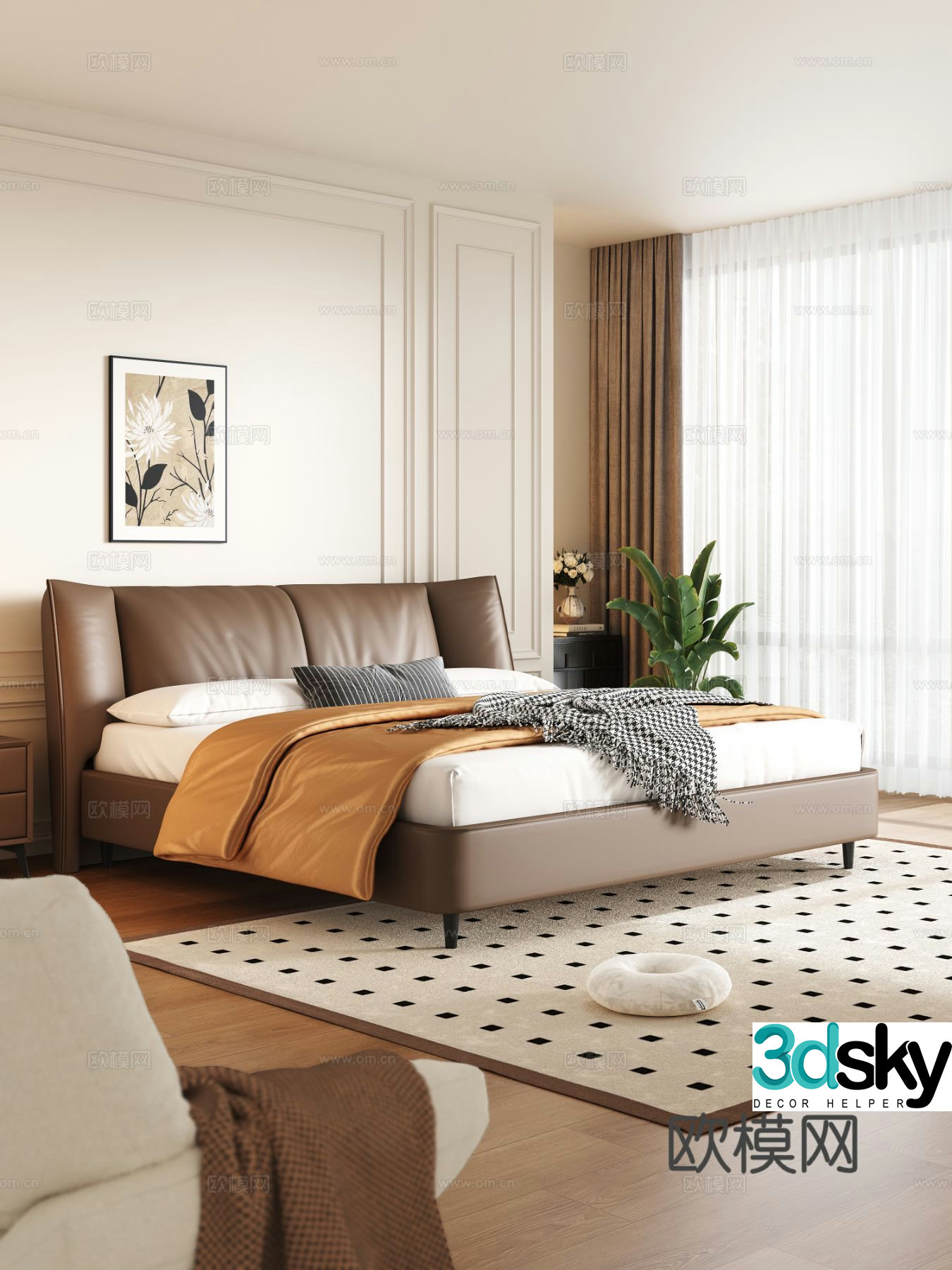 Italian double bed 3d model