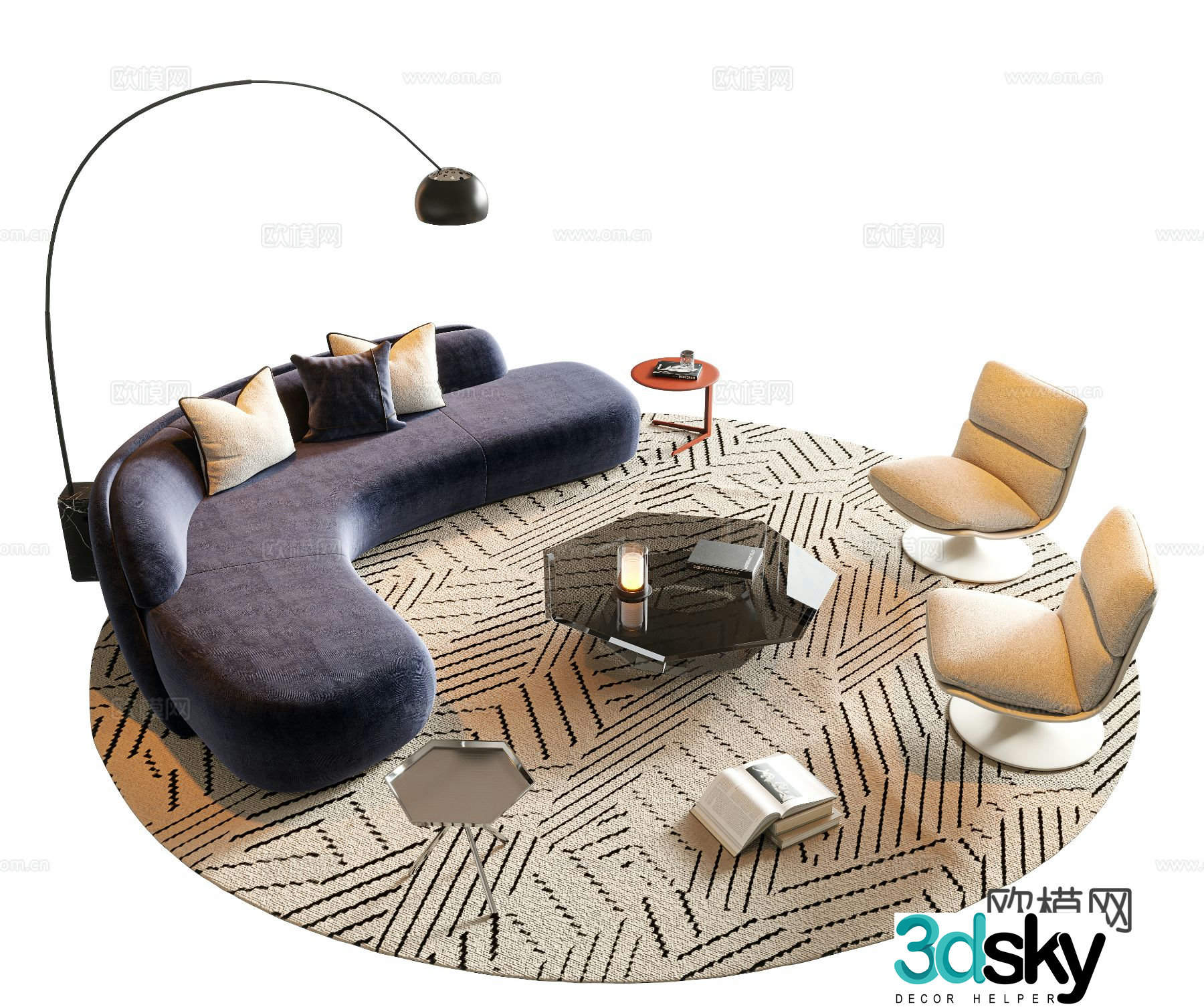 Cream style modular sofa curved sofa 3d model
