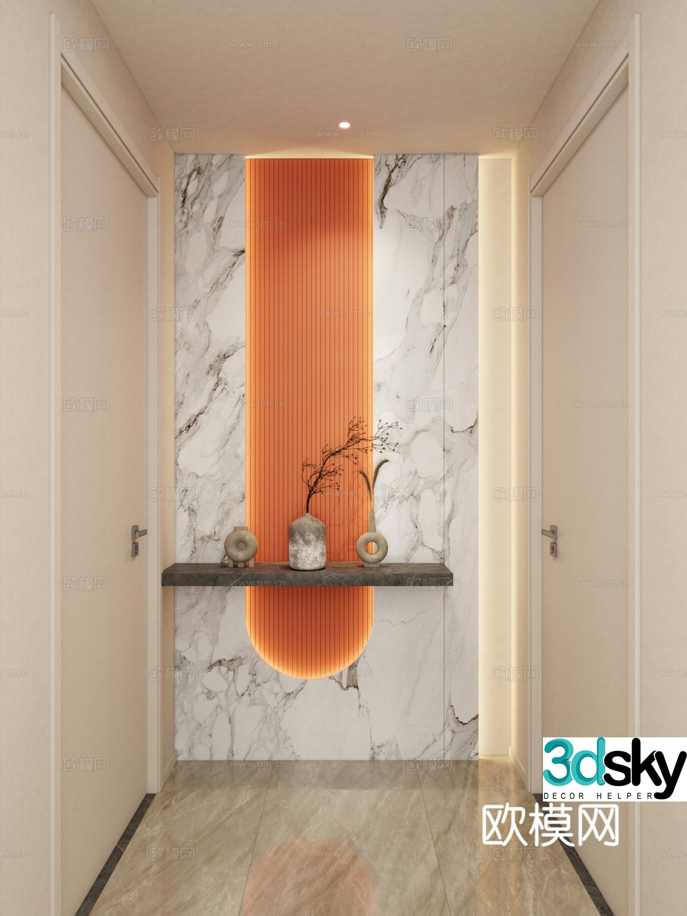 Cream style entrance aisle facing wall 3D model