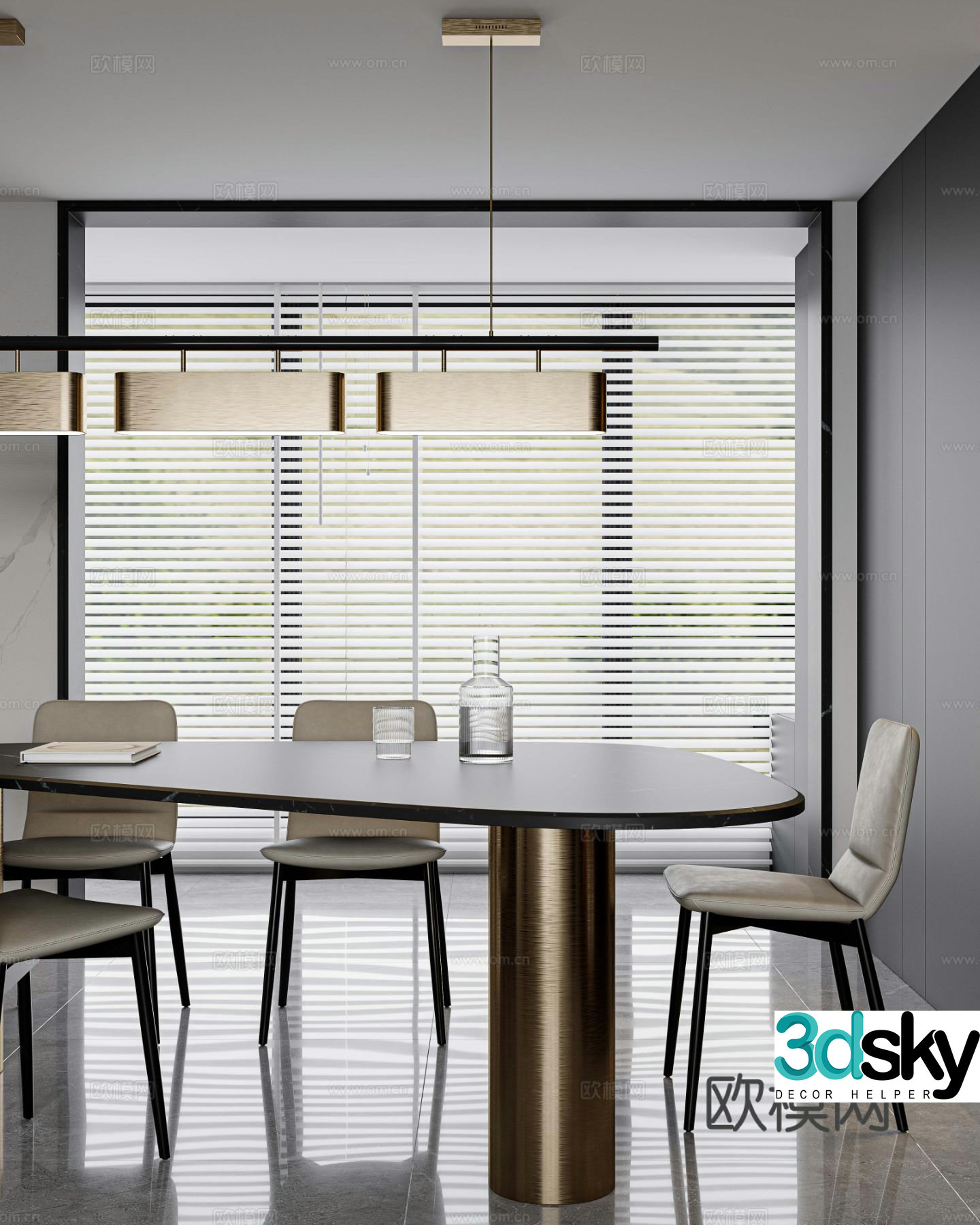 Modern dining table and chairs 3d model