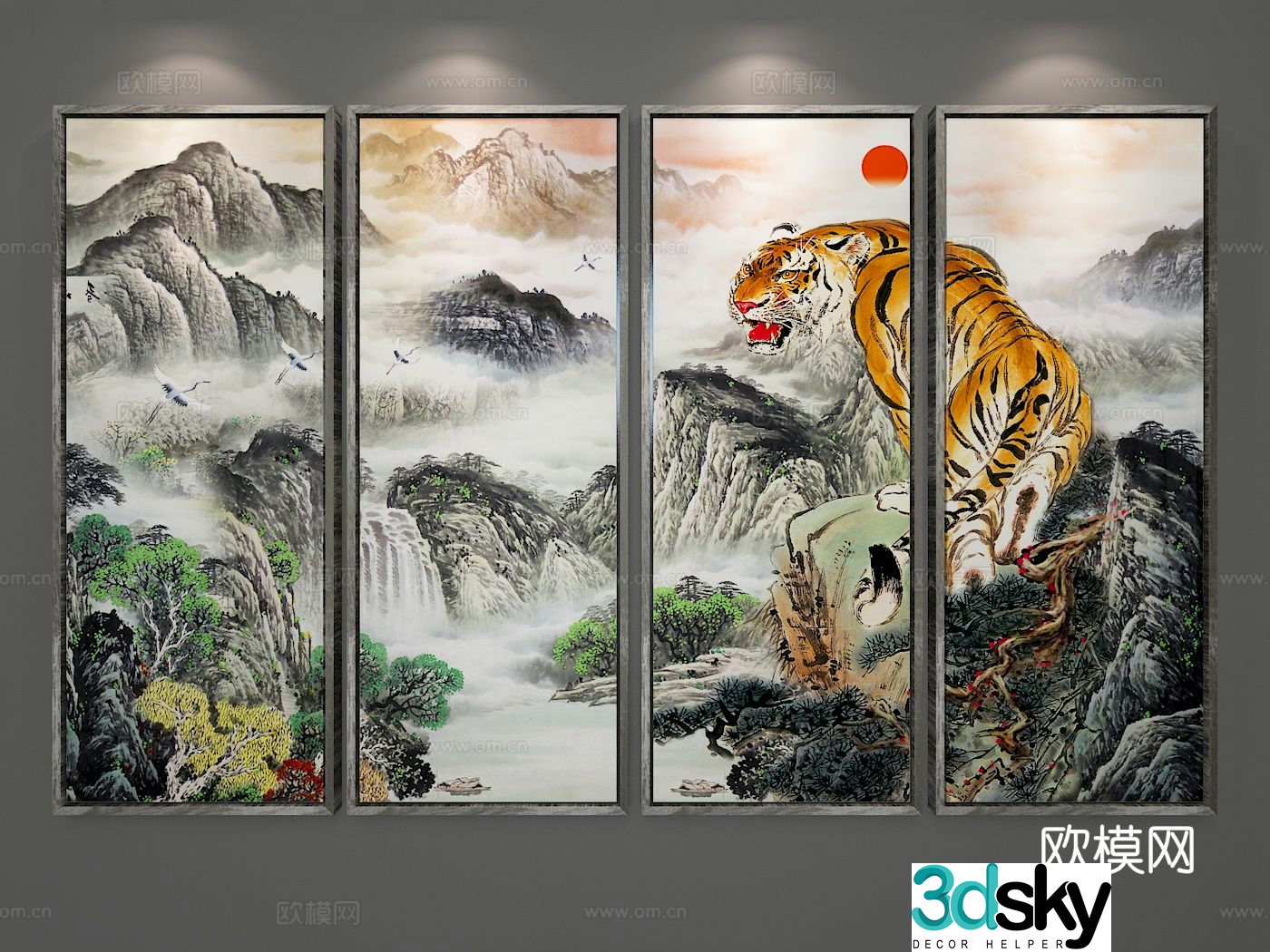 New Chinese style landscape painting decorative painting 3D model