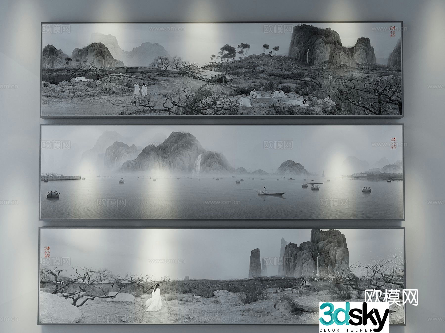 New Chinese style decorative painting landscape painting hanging painting 3D model