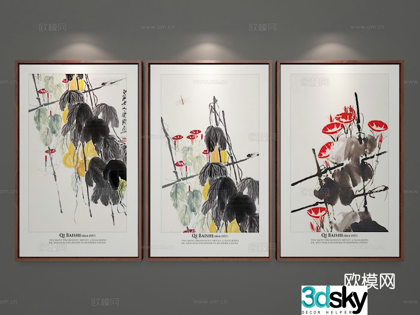 New Chinese style decorative painting ink painting hanging painting 3D model