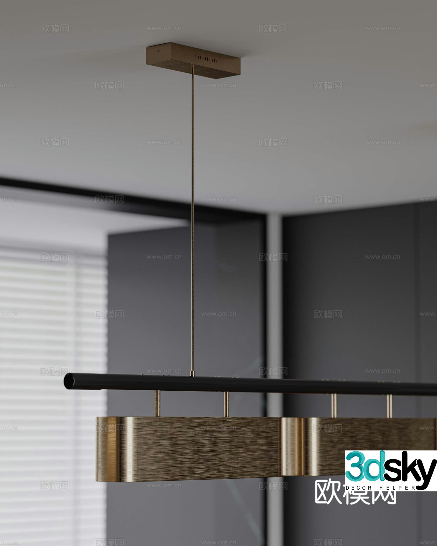 Modern long chandelier 3d model