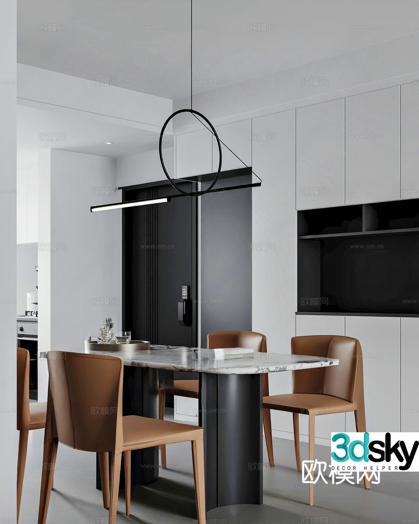Modern dining table and chairs 3d model