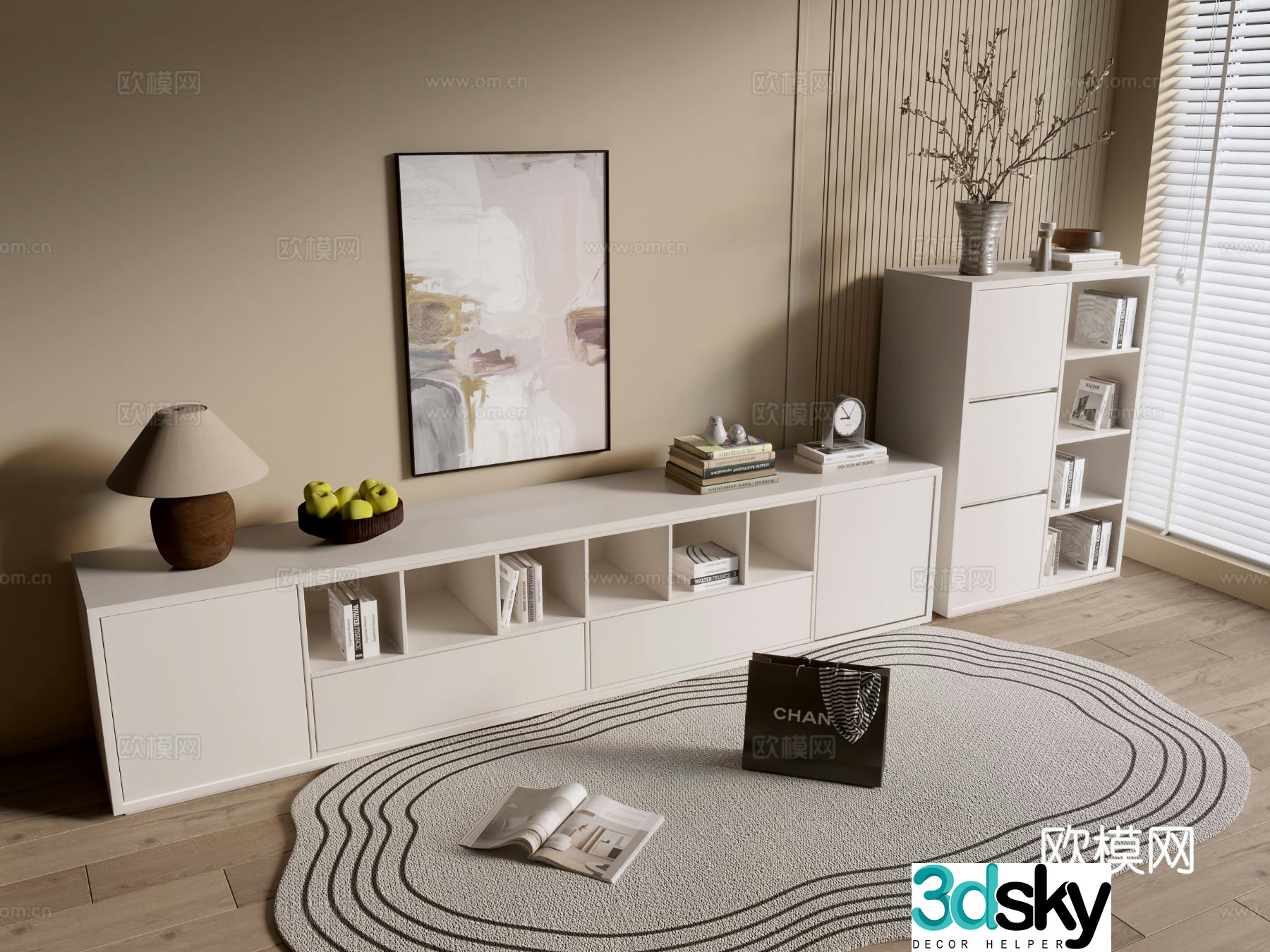 Cream style entrance cabinet 3d model