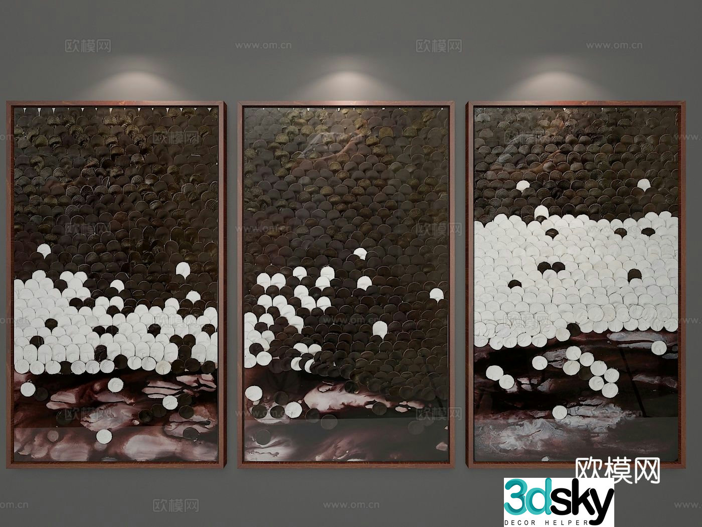 New Chinese style decorative painting three-dimensional hanging painting 3D model