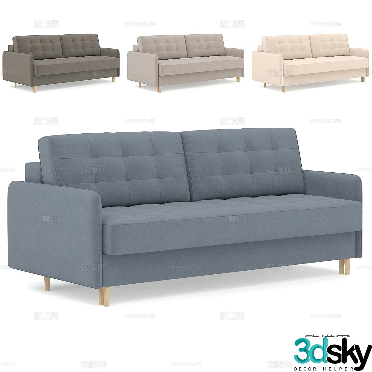 Modern minimalist sofa double sofa fabric sofa 3d model