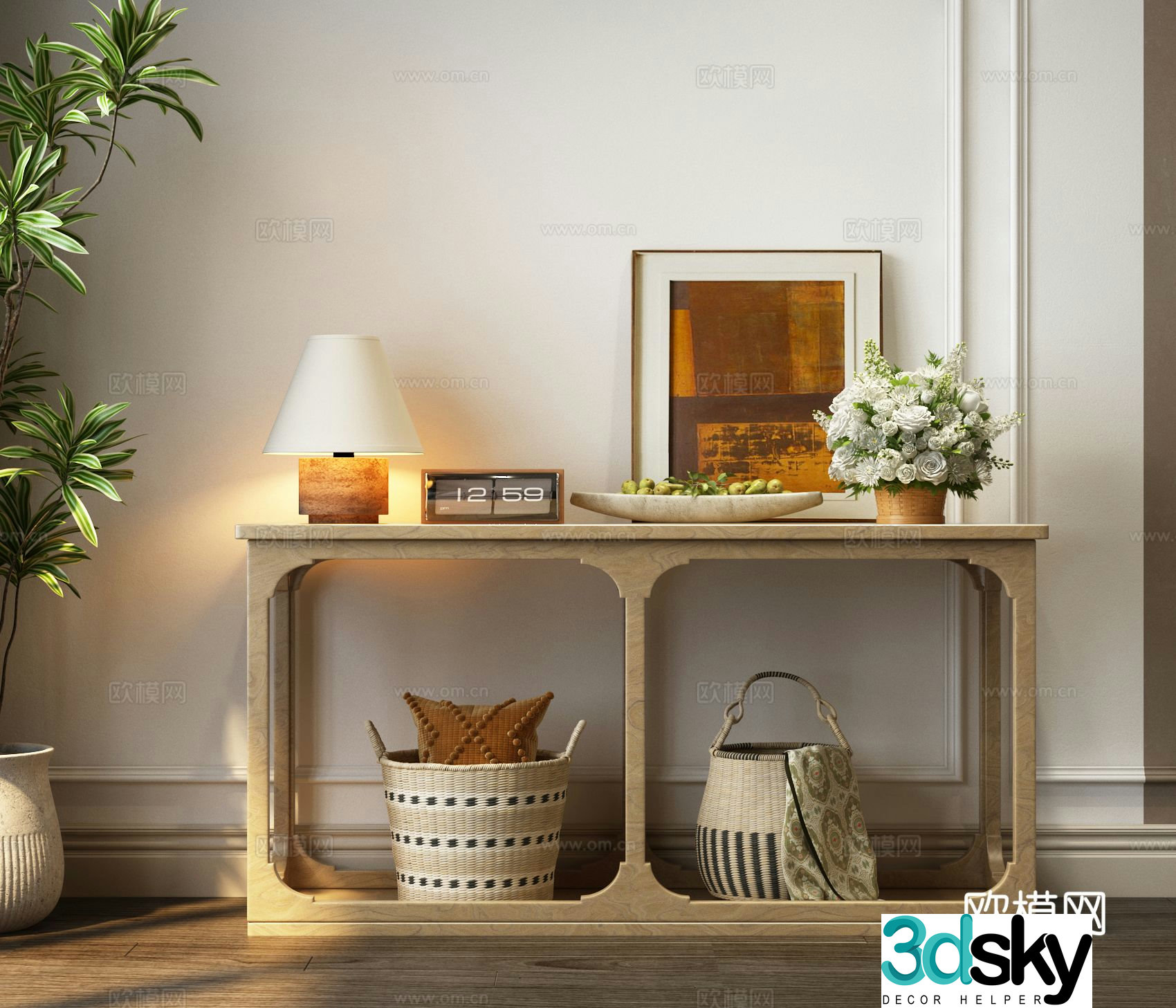 American style end view table 3D model