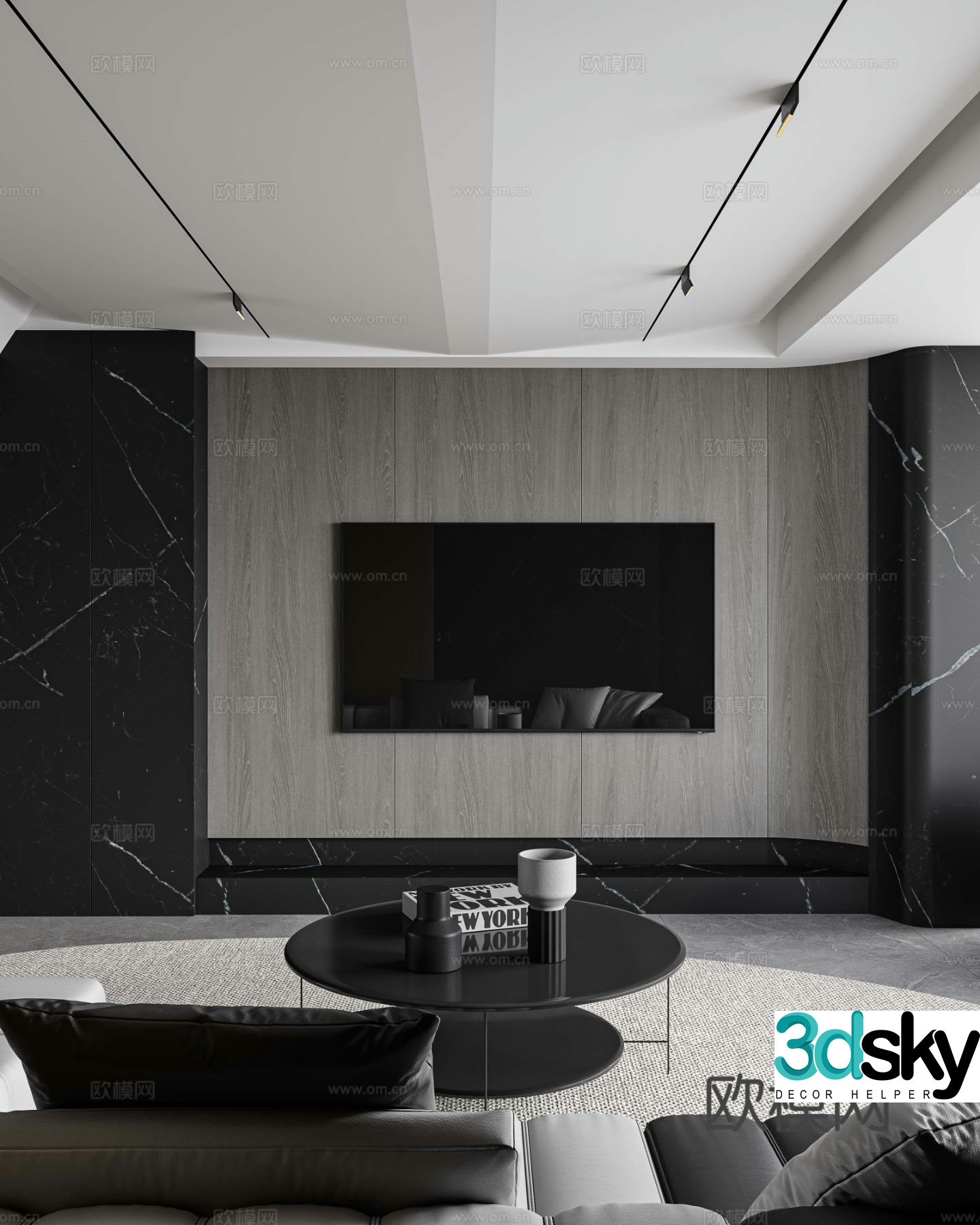 Modern living room TV wall 3d model