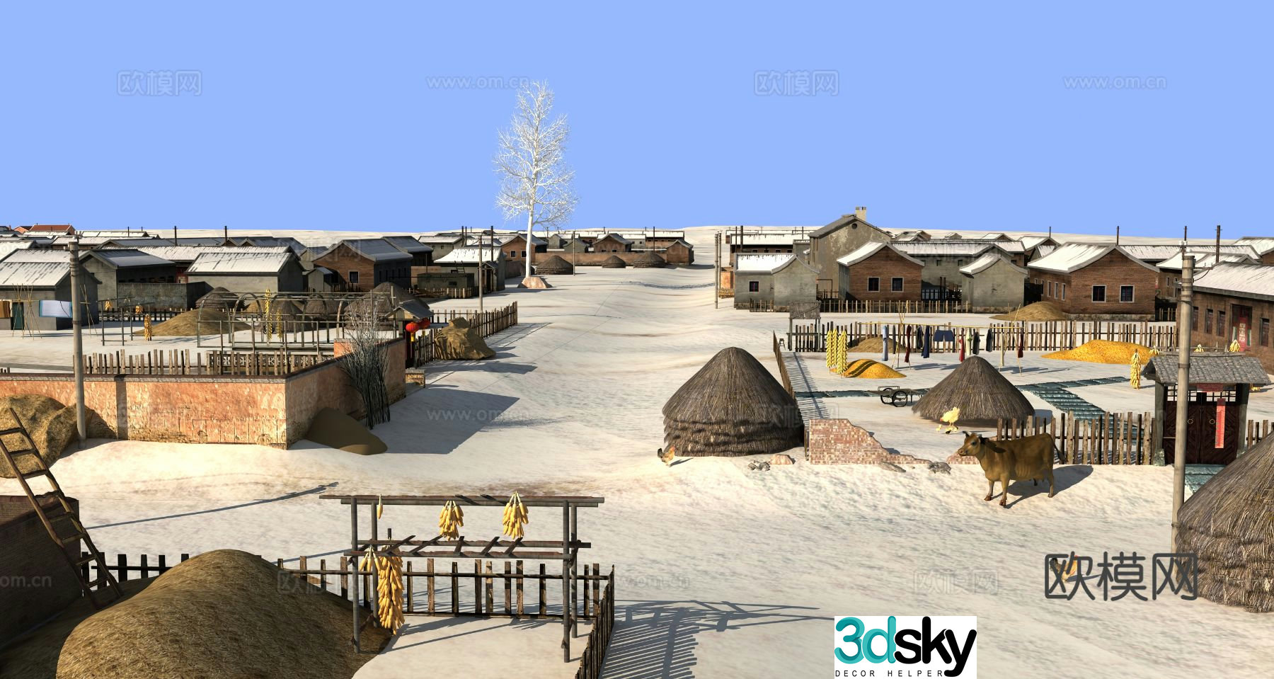 Rural scene ancient building courtyard 3D model