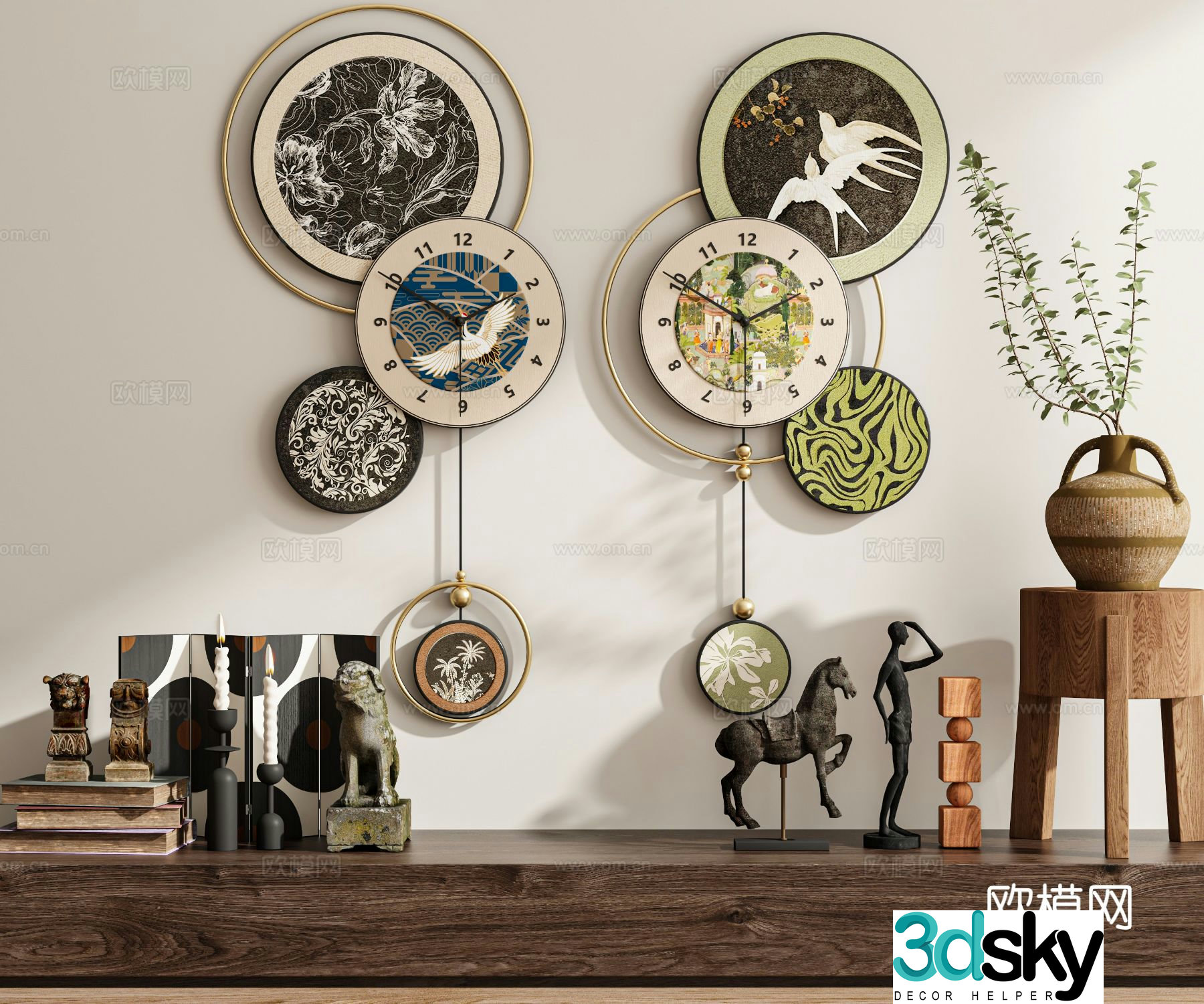 Medieval style clocks paintings wall clocks furnishings 3D model