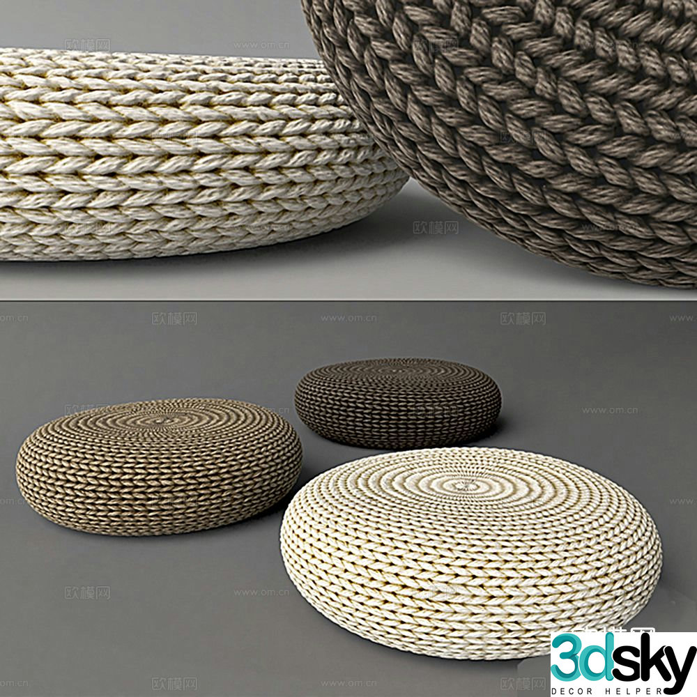 New Chinese style rattan futon leisure cushion 3D model