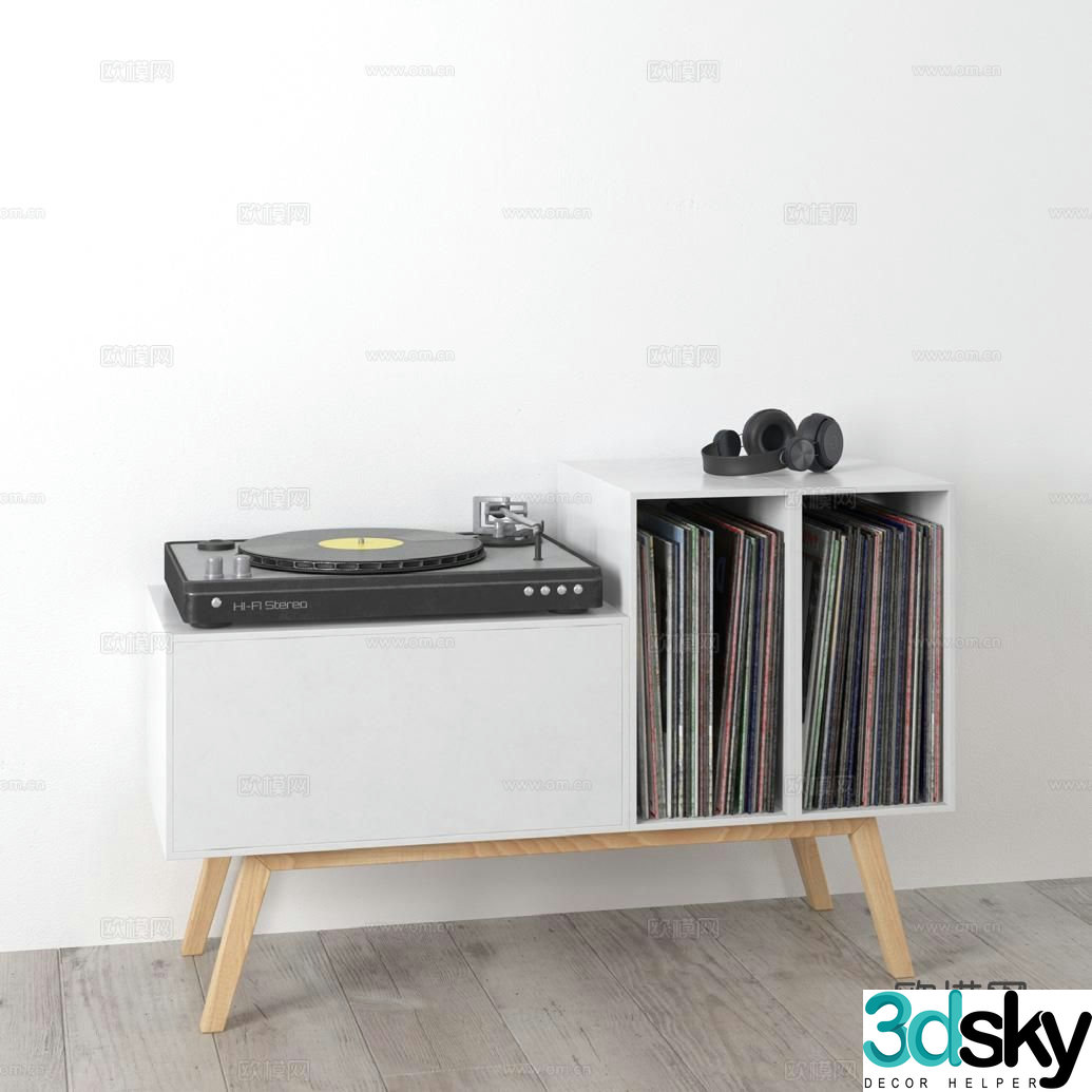 Modern gramophone low cabinet magazine cabinet 3d model