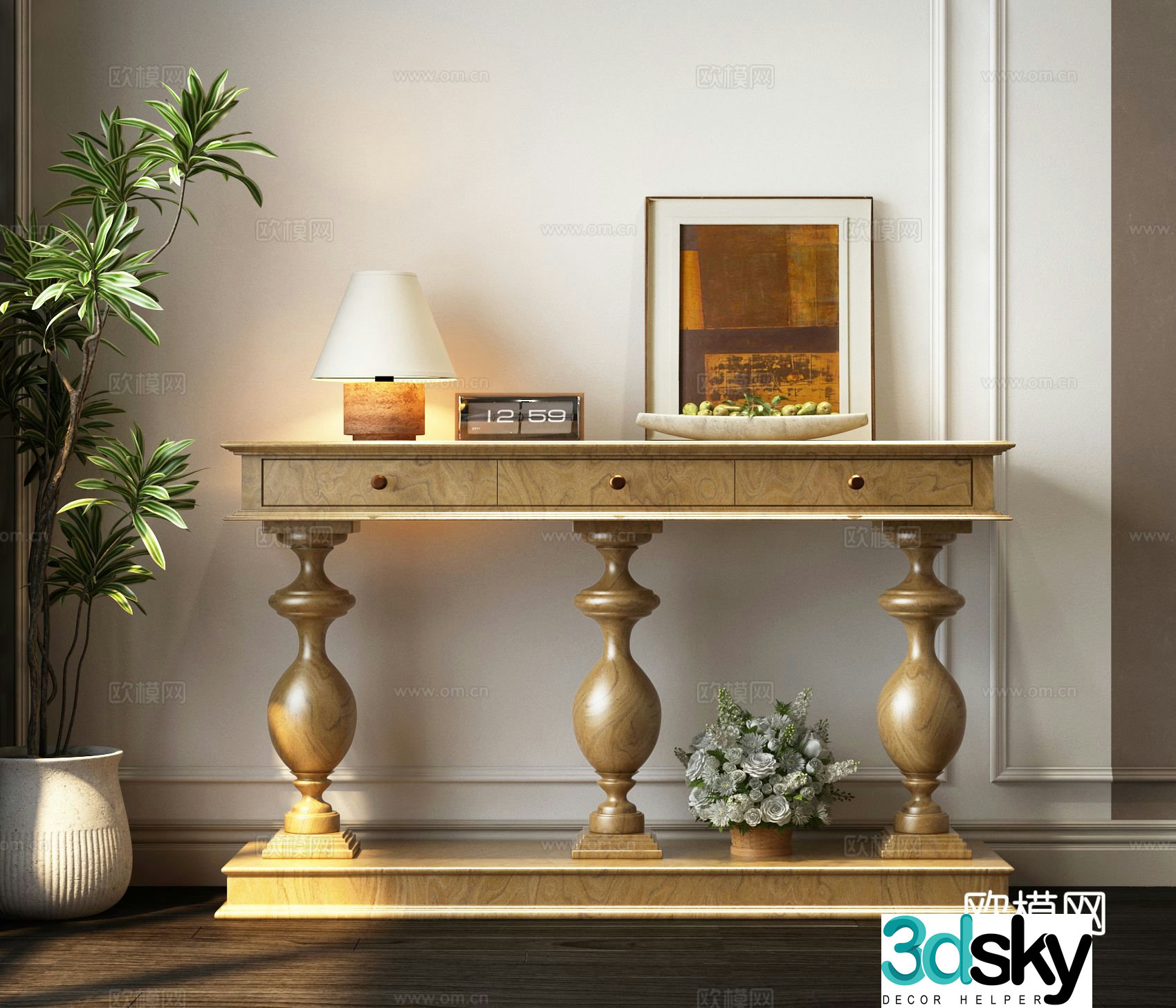 American style end view table 3D model
