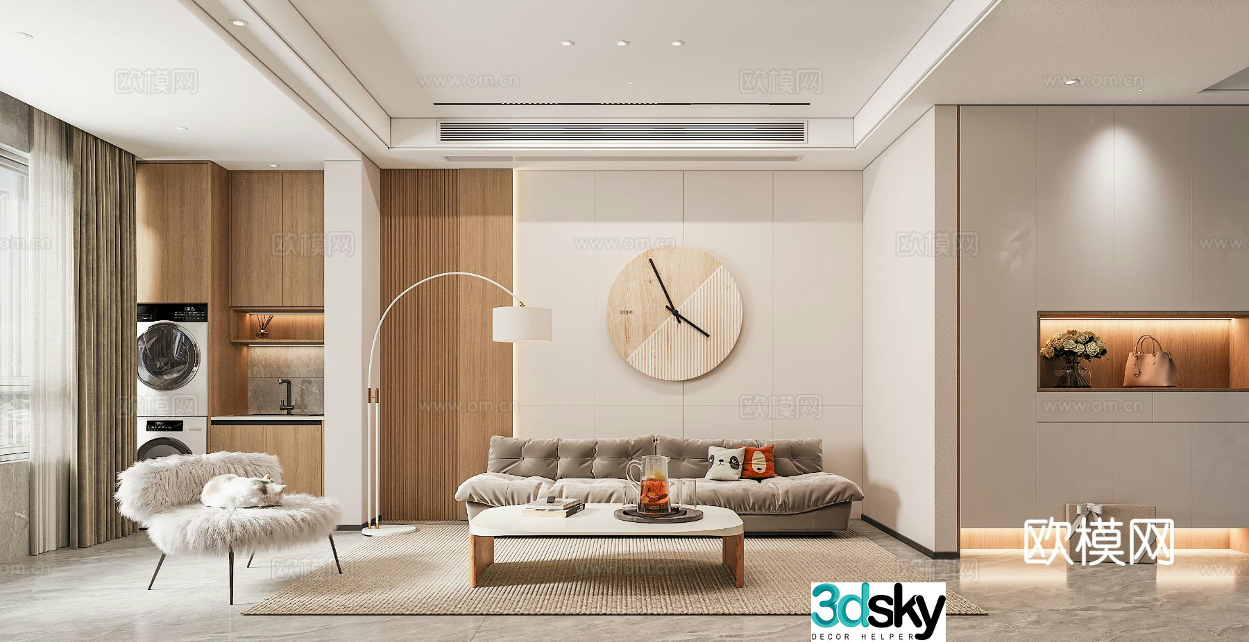 Cream style living room 3d model