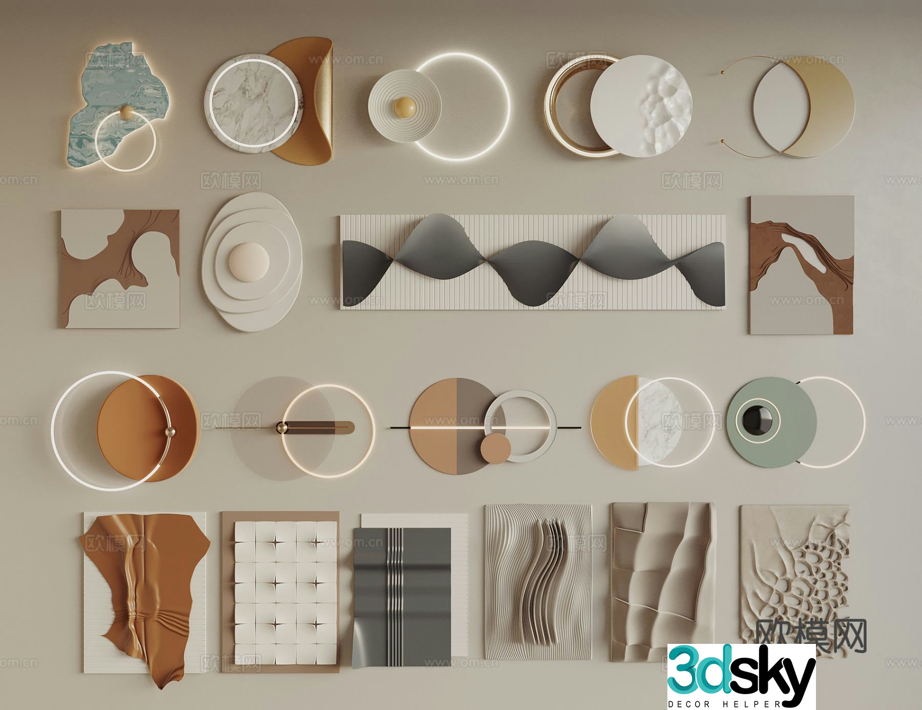 Light luxury wall decoration round hanging decoration 3D model