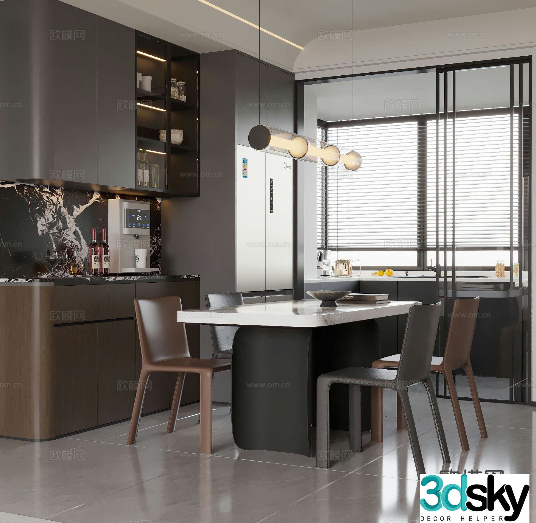 Premium gray restaurant 3d model