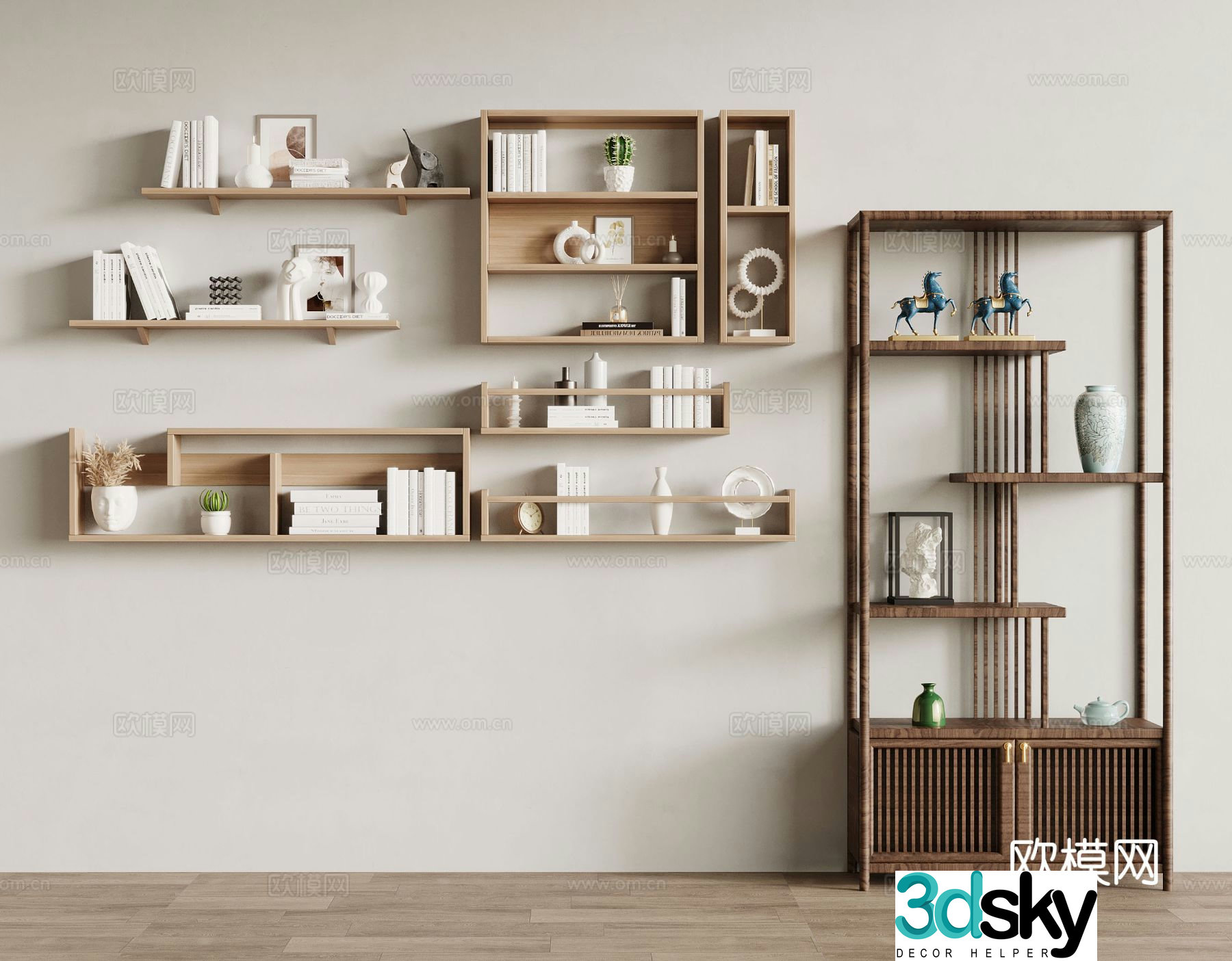 Wabi-sabi wall cabinet wall-mounted bookshelf display stand 3D model