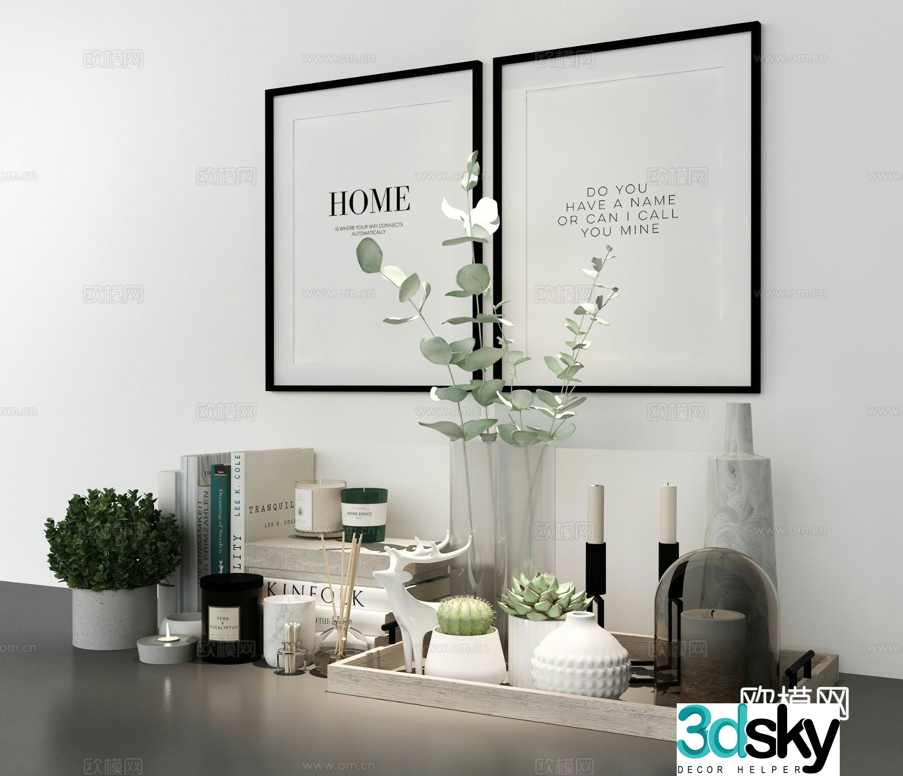 Nordic decorations ornaments trays books 3d model