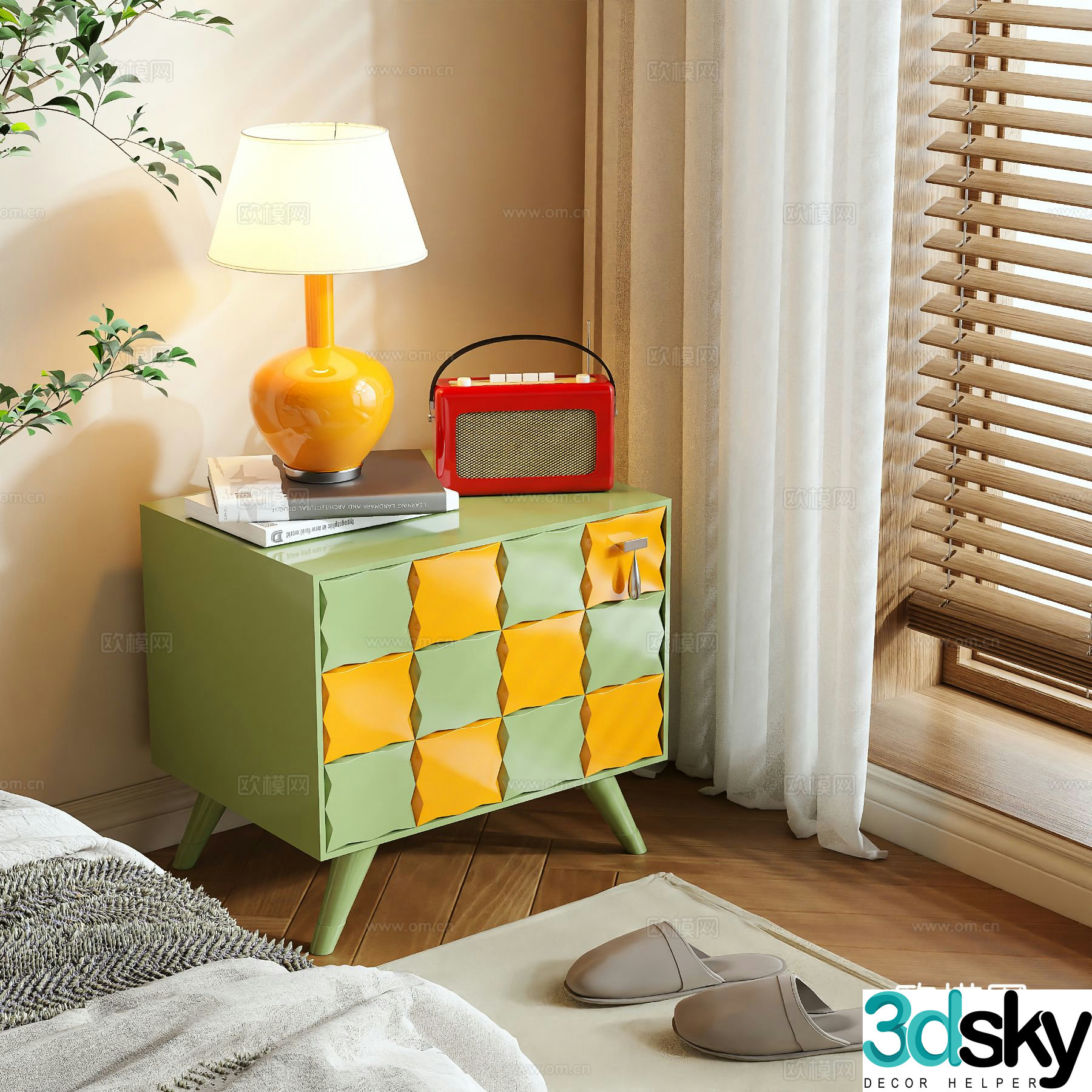 Cream style bedside table 3d model