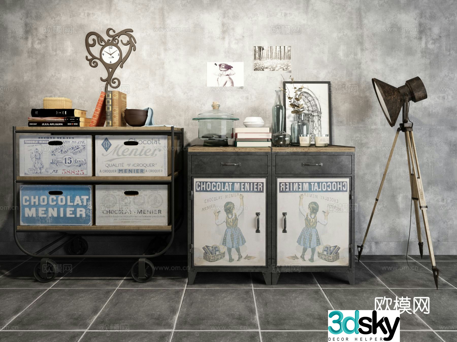 Industrial style entrance cabinet low cabinet side cabinet 3D model