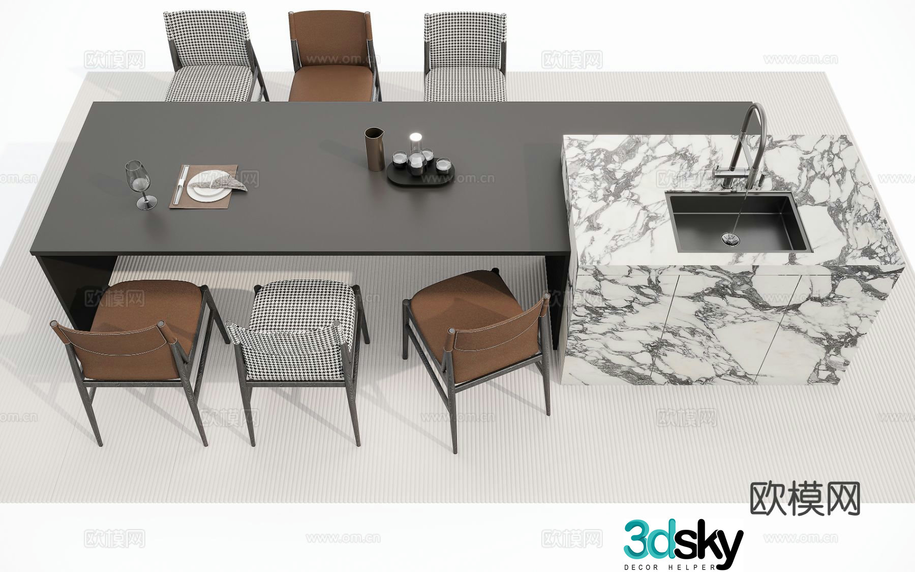 Italian dining table island 3d model