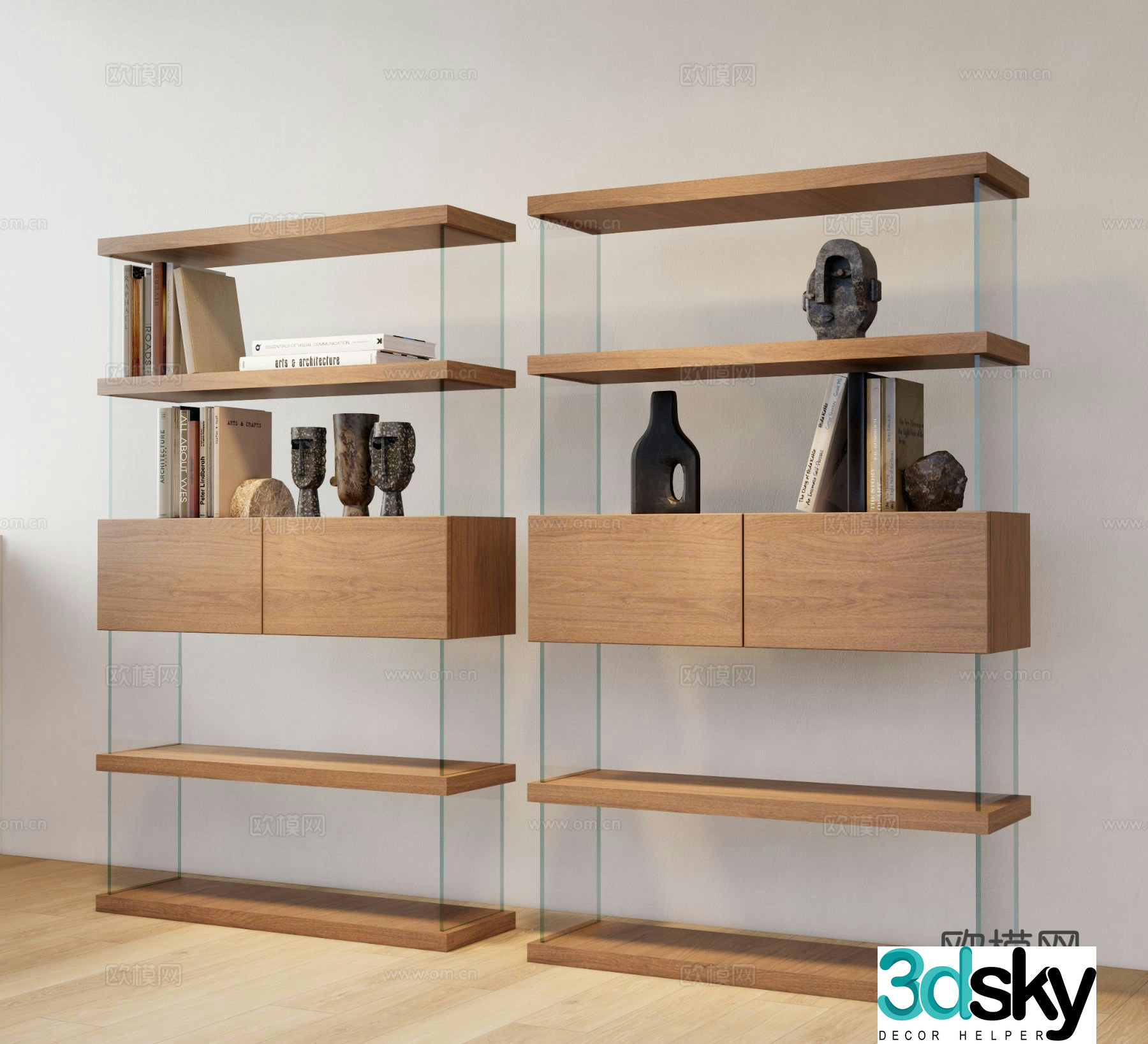 Modern wooden bookcase acrylic bookcase 3d model