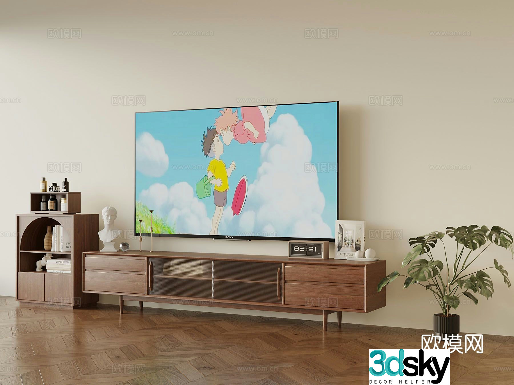 Medieval style TV cabinet low cabinet 3d model
