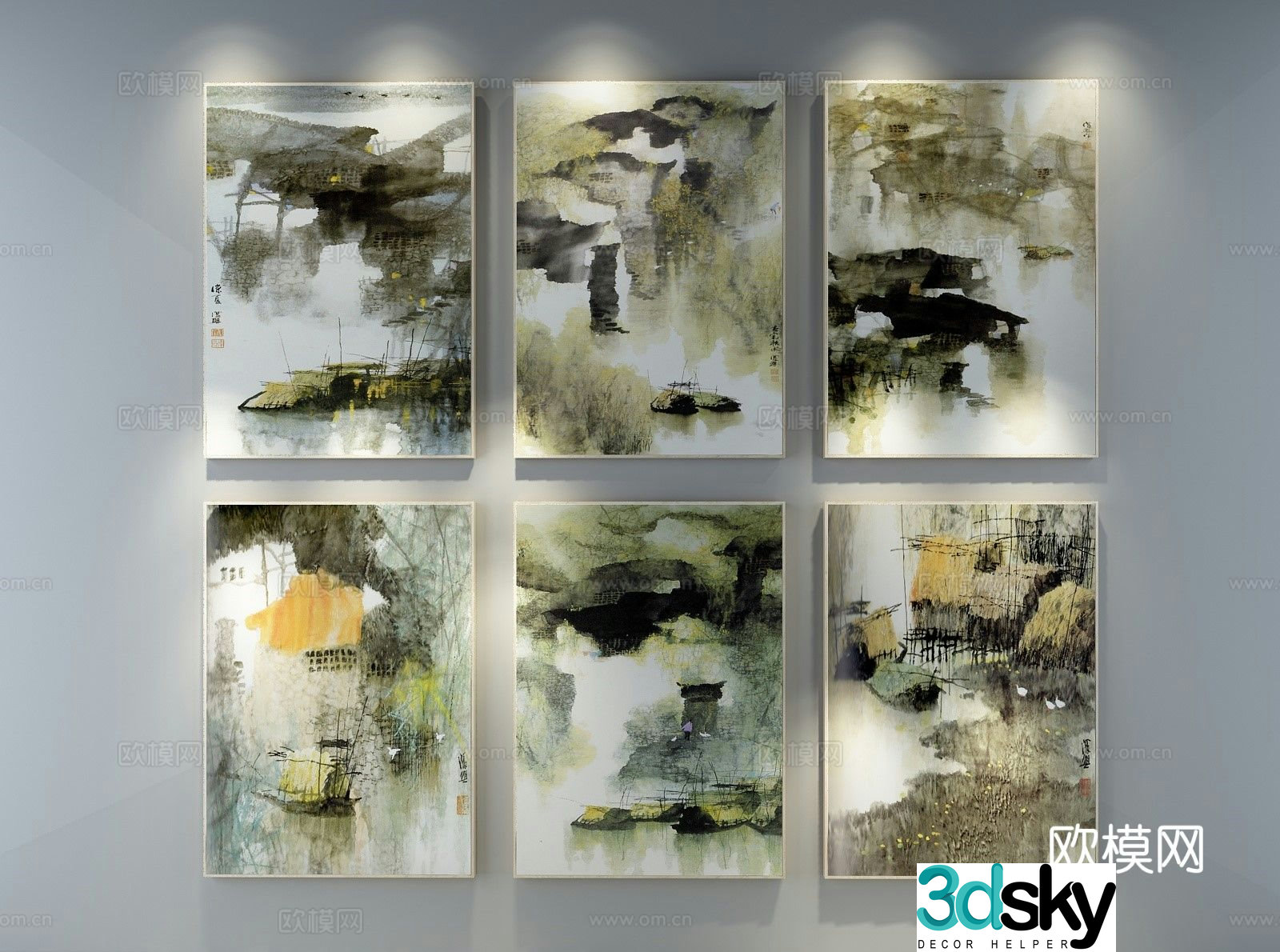 New Chinese style decorative painting landscape painting hanging painting 3D model