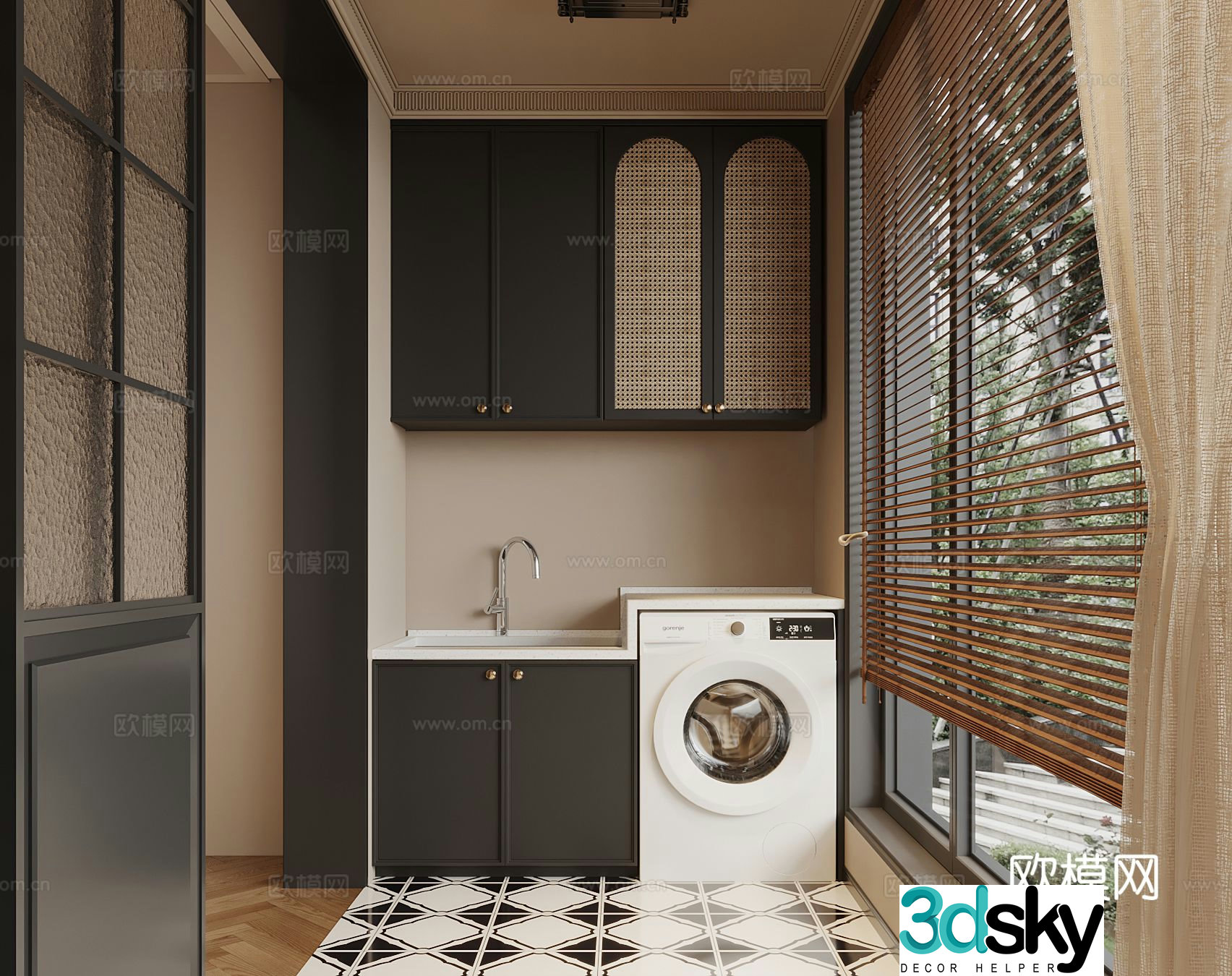 French balcony laundry room 3d model