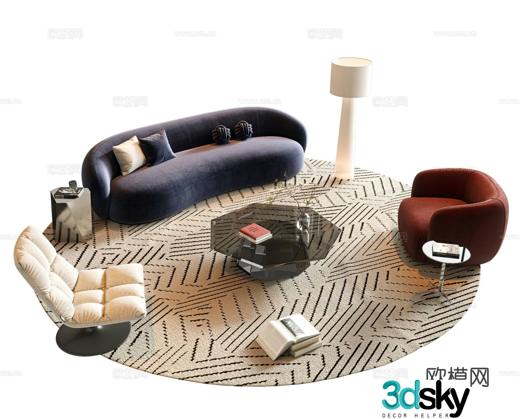 Cream style modular sofa curved sofa 3d model