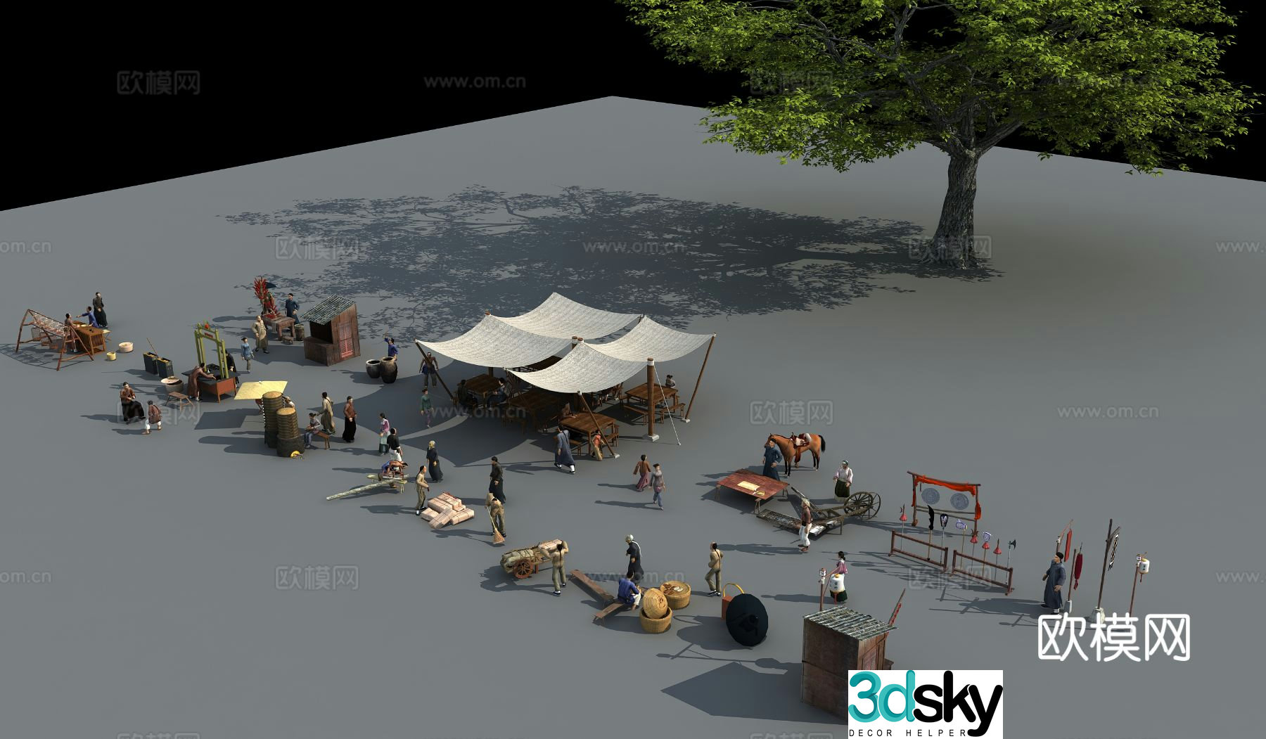 New Chinese farm tools market stalls folk items 3D model