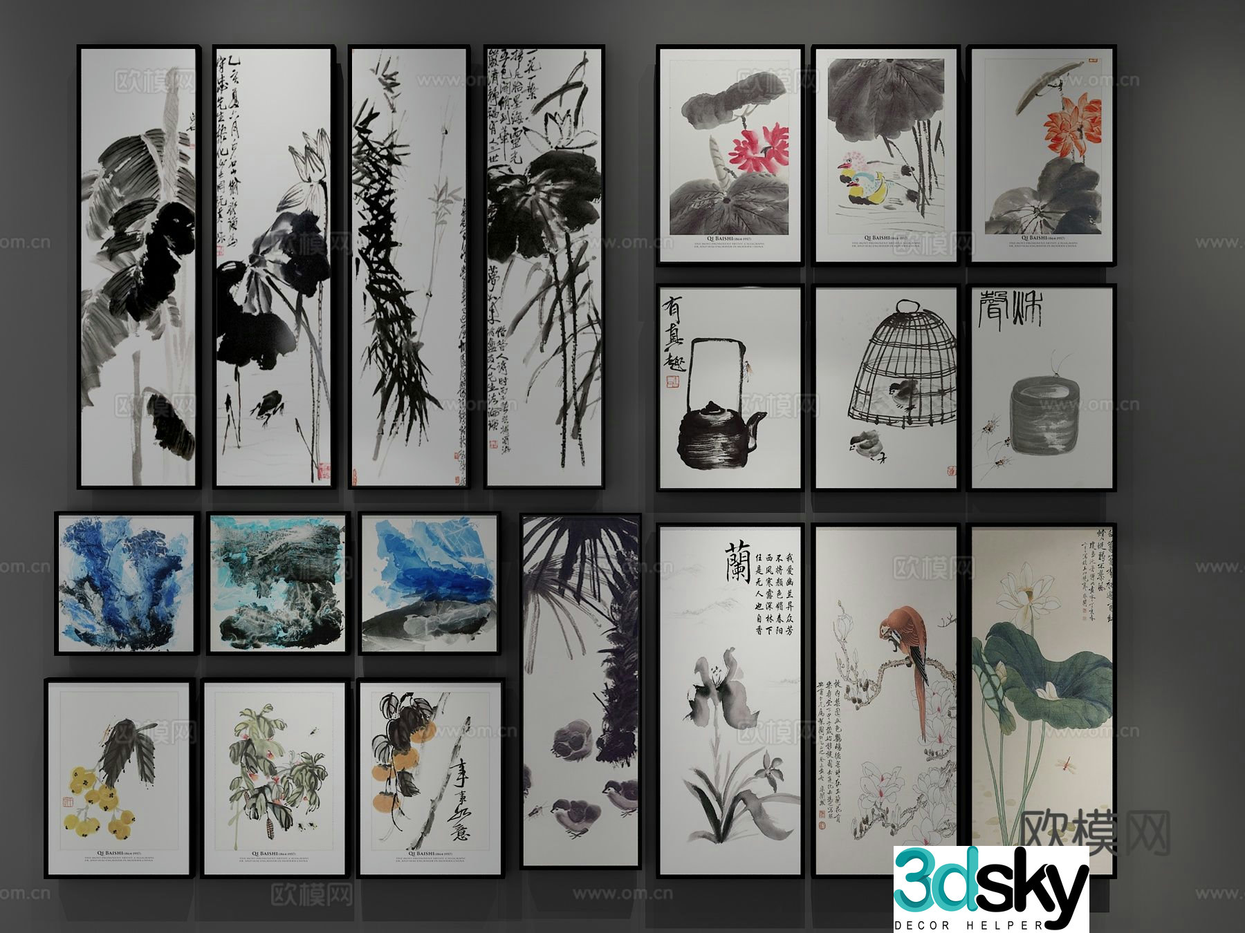 New Chinese style ink painting decorative painting 3D model