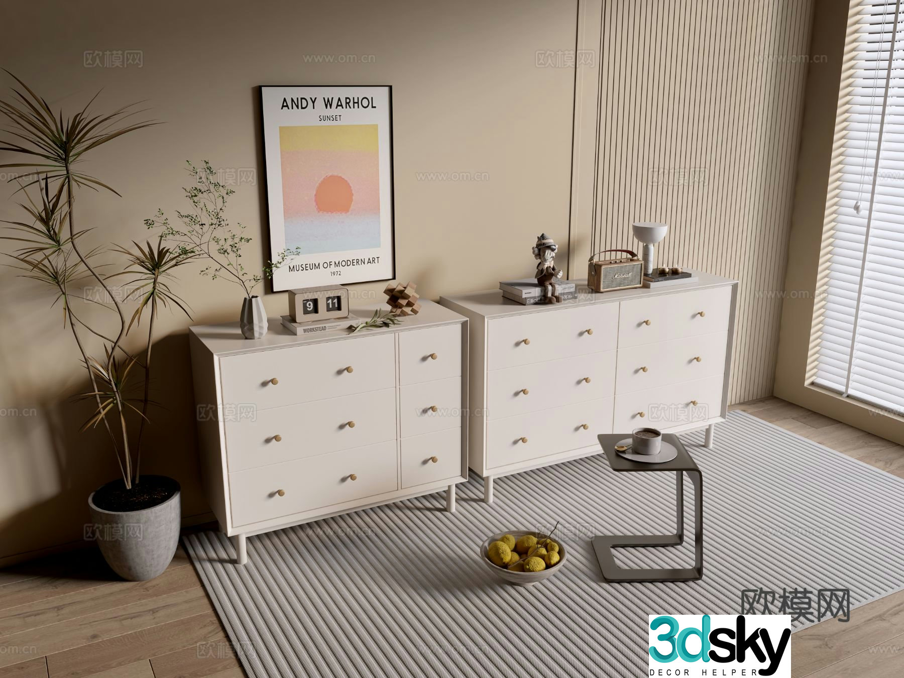 Cream style chest of drawers 3d model