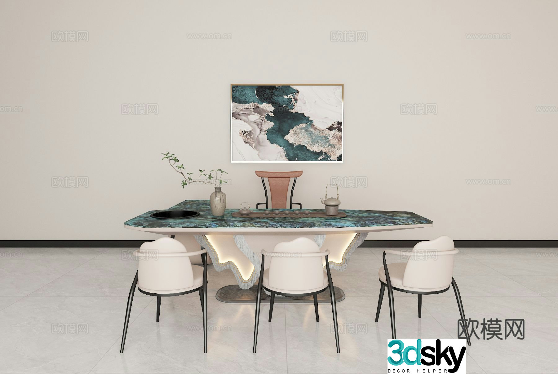 New Chinese tea table and chairs 3d model