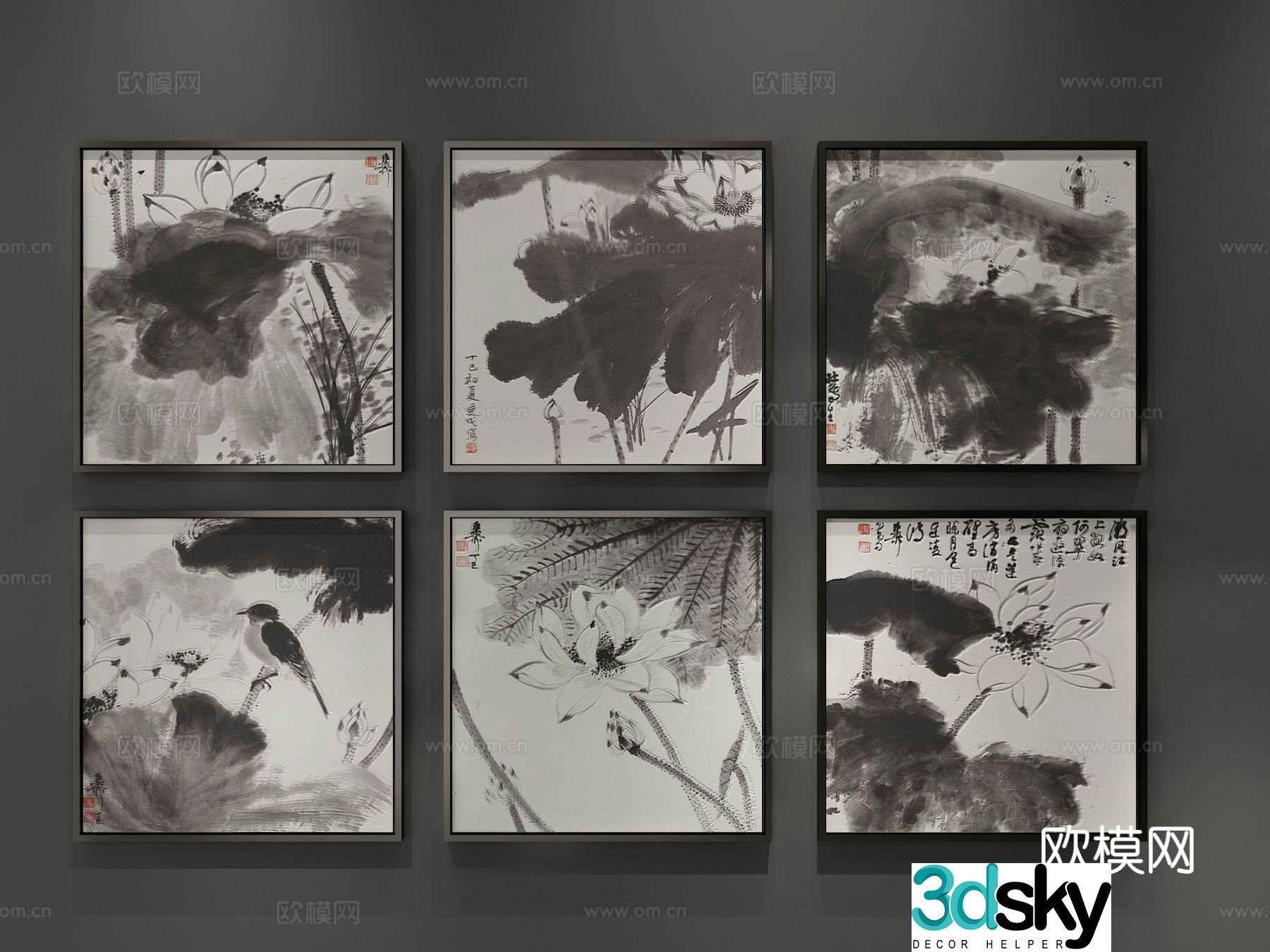 New Chinese style decorative painting ink painting hanging painting 3D model