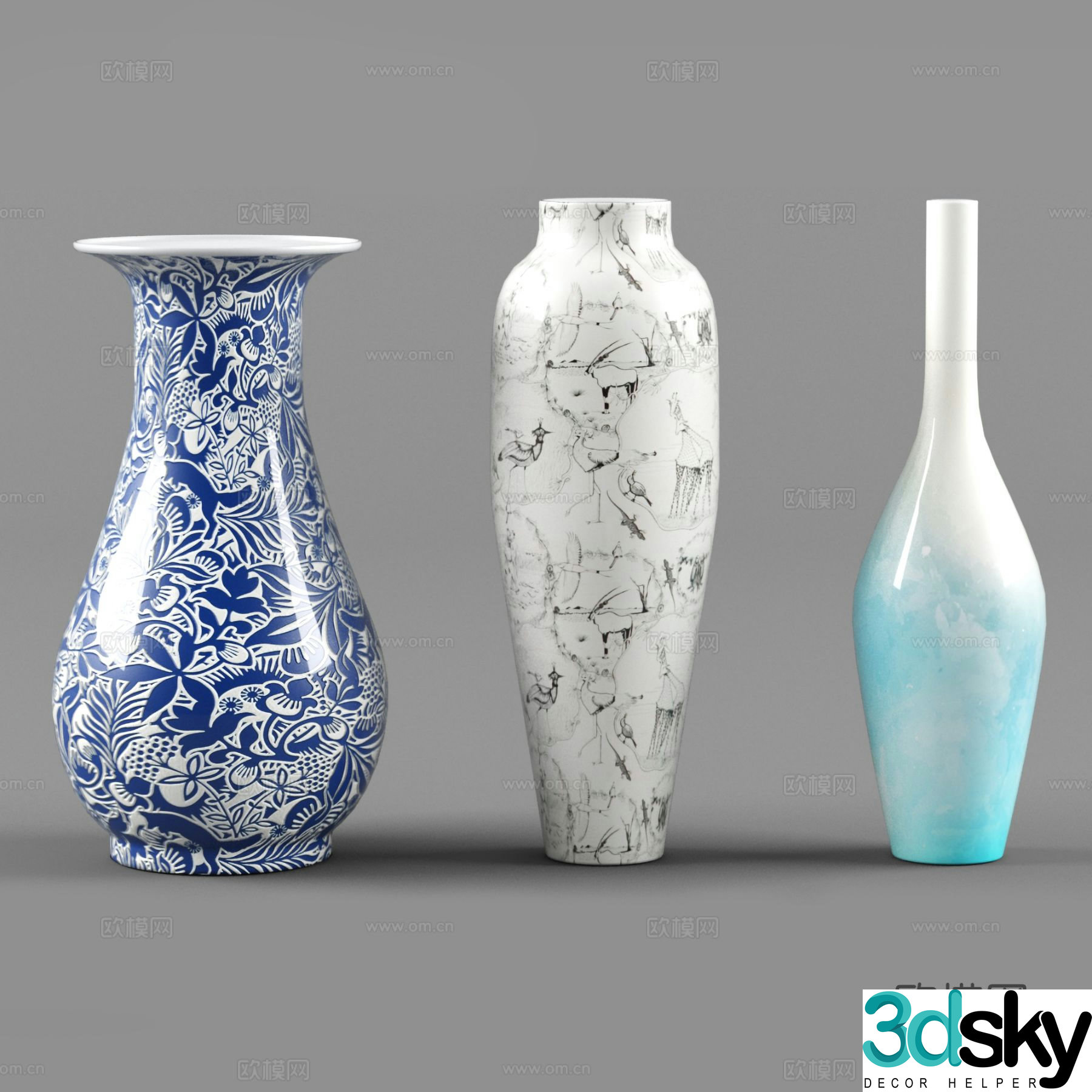 Chinese vase blue and white porcelain bottle porcelain vessel 3d model