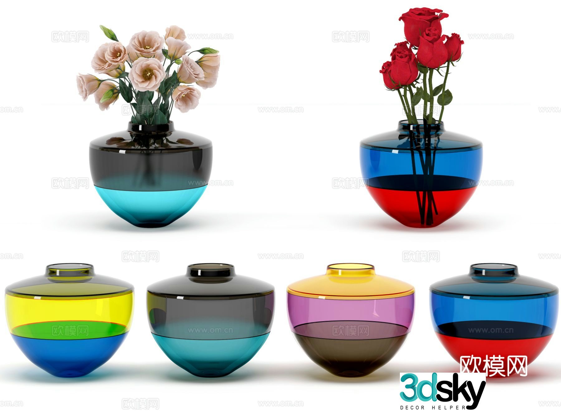 modern glass vase floral arrangement flower arrangement 3d model