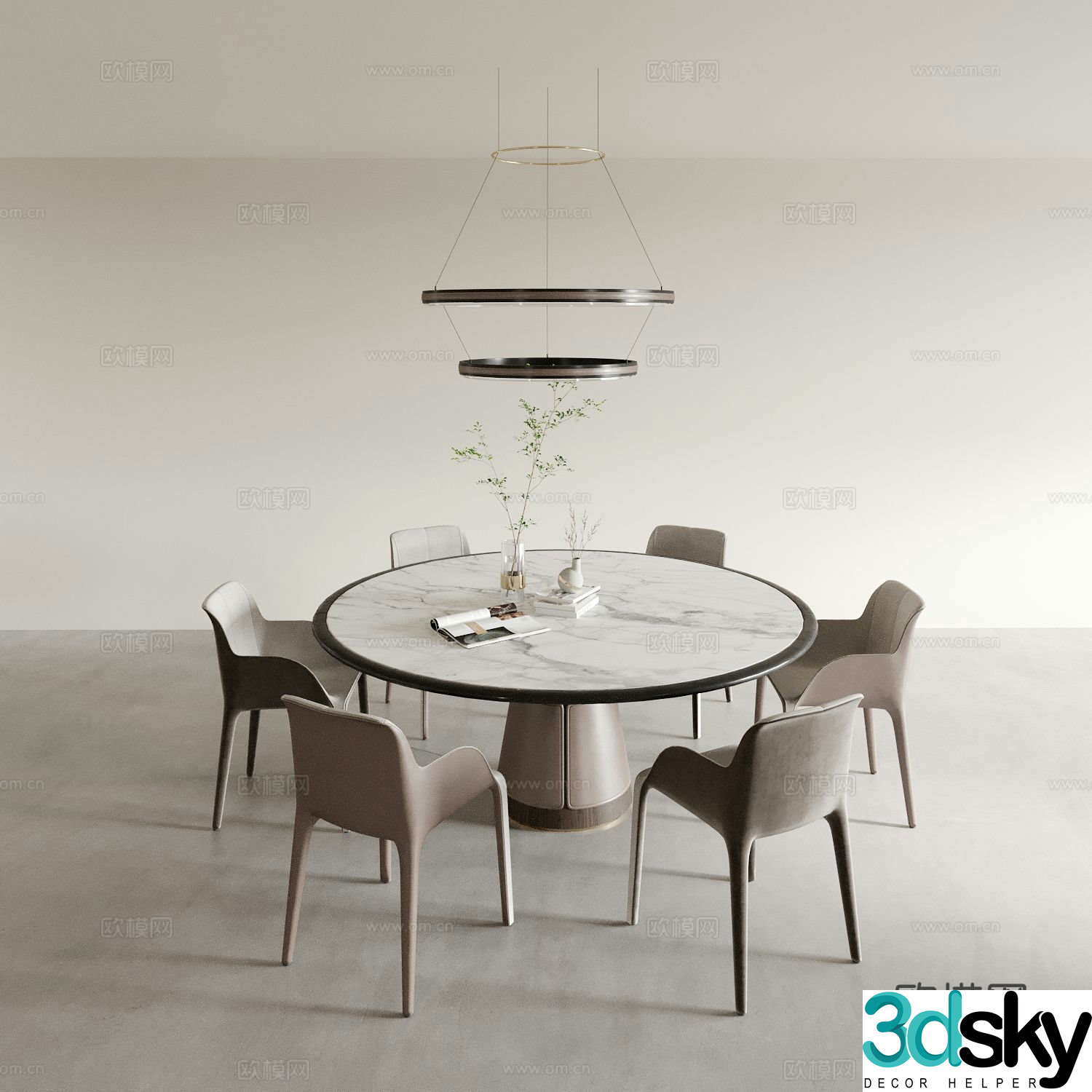 Round dining table and chairs 3d model
