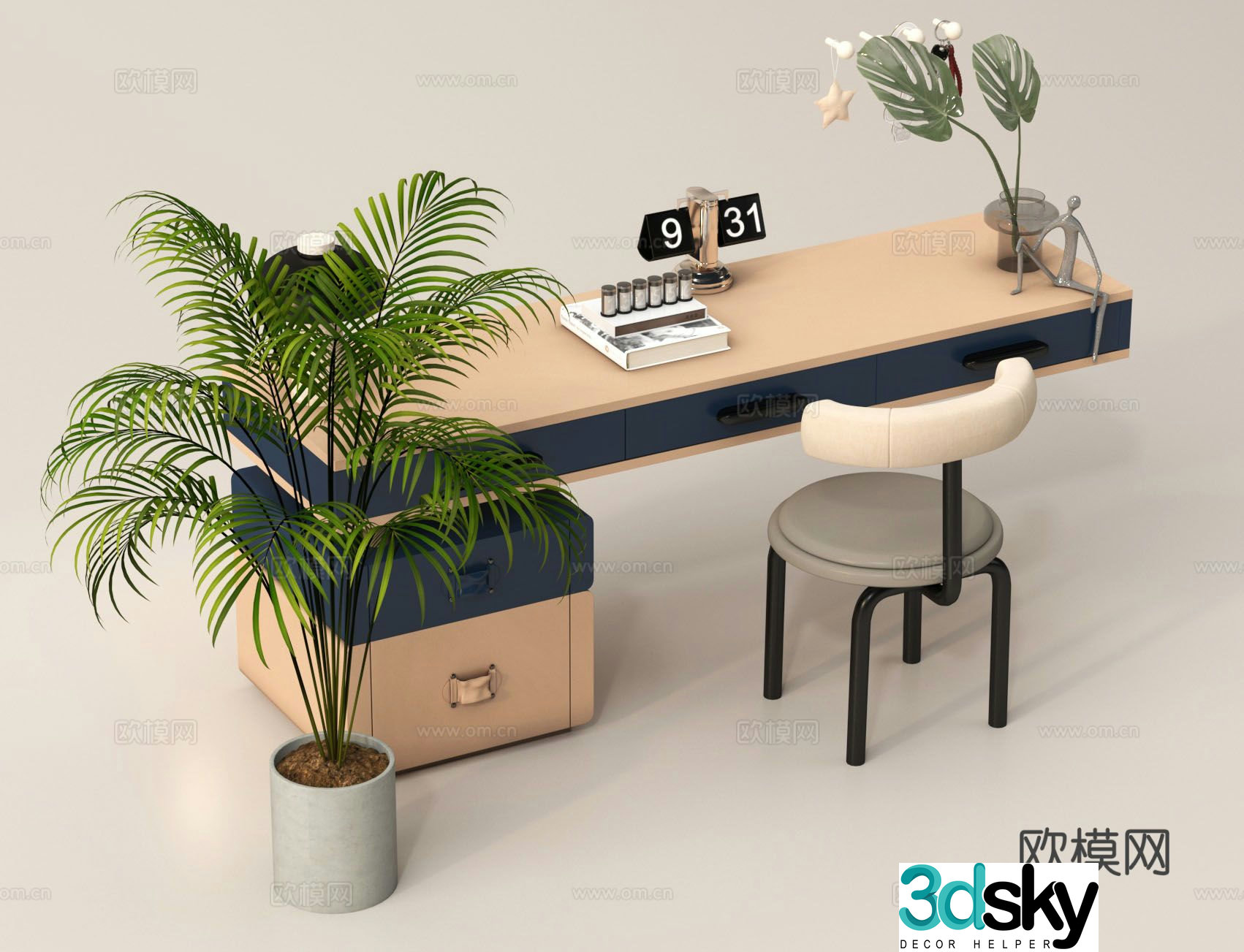Modern study table desk 3d model
