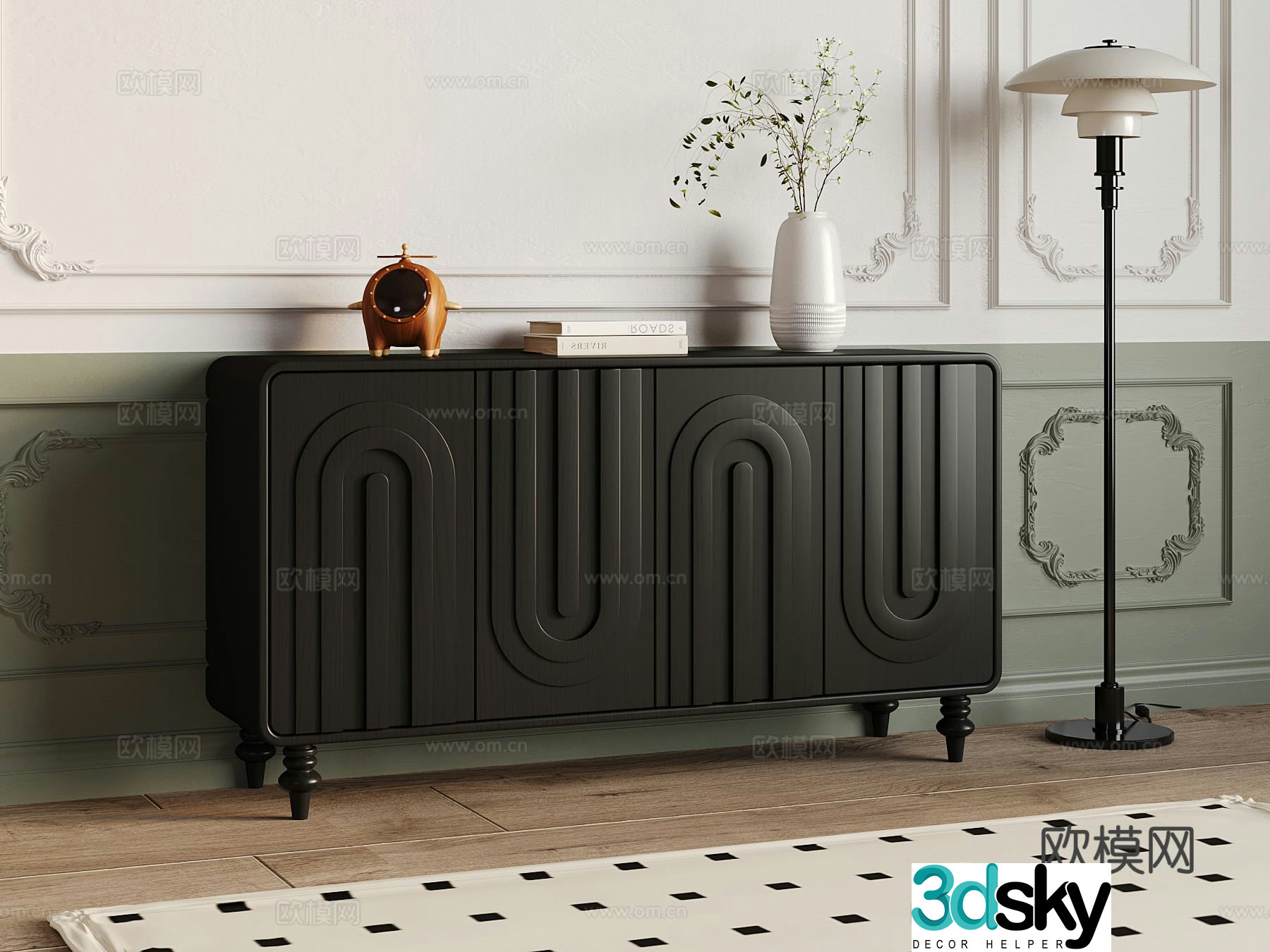 French entryway cabinet black cabinet 3d model