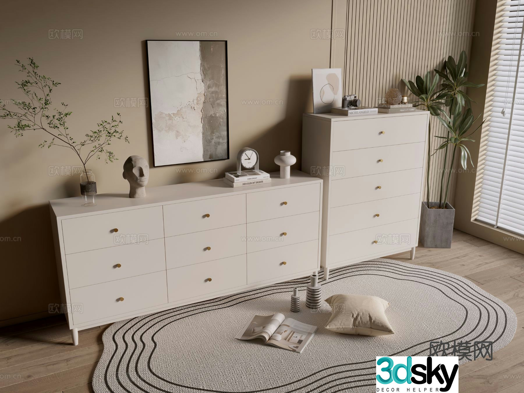 Cream style chest of drawers chest of drawers 3d model