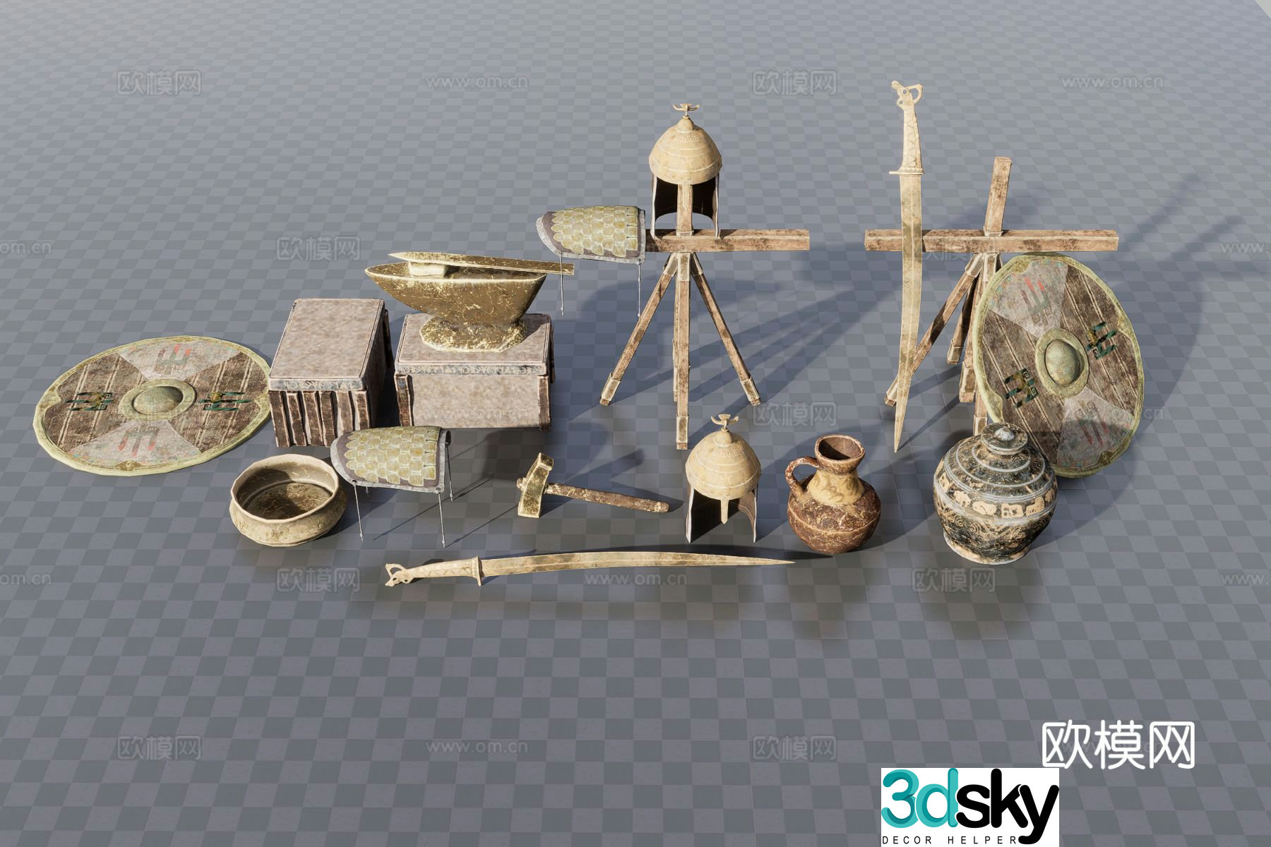 Farming supplies farm tools hammer ax 3d model