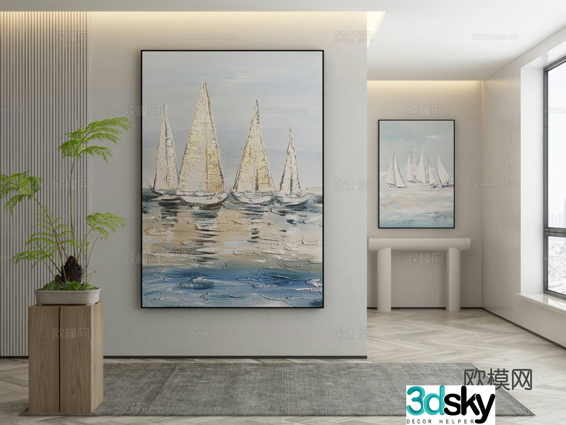 Decorative painting texture painting sailboat hanging painting 3D model