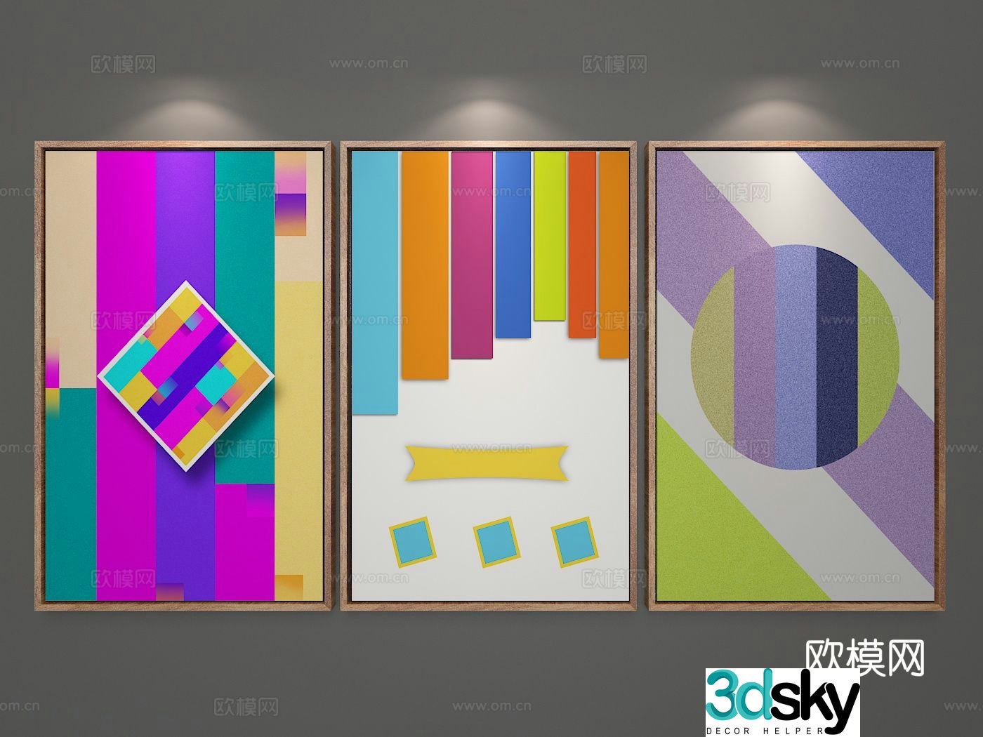 Memphis decorative painting line drawing hanging painting 3d model