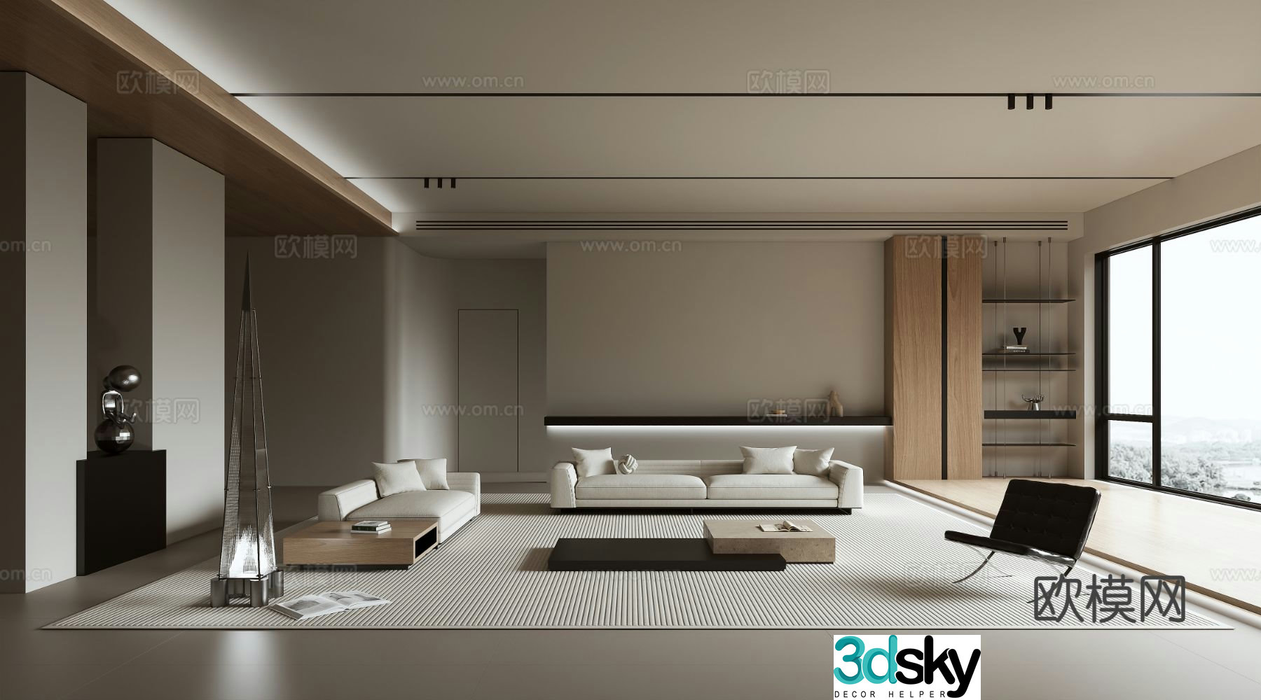 Italian style living room without main light 3D model