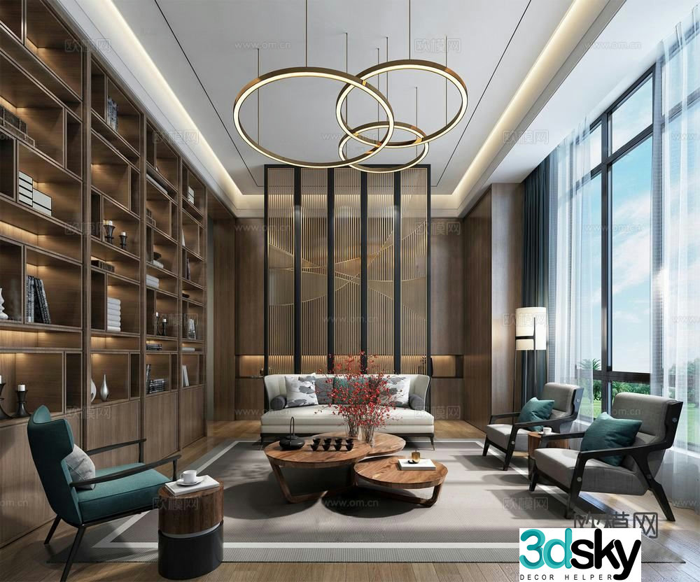 New Chinese style villa living room villa hall 3d model