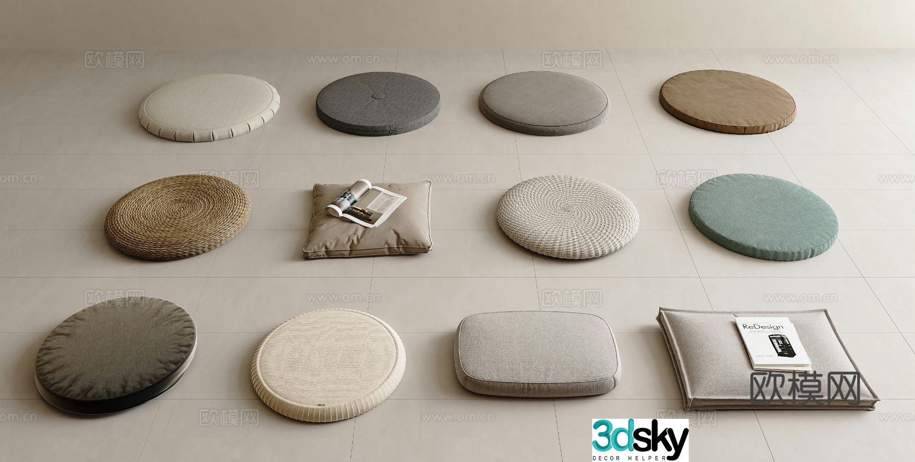 Modern cushion round cushion bay window cushion futon 3D model